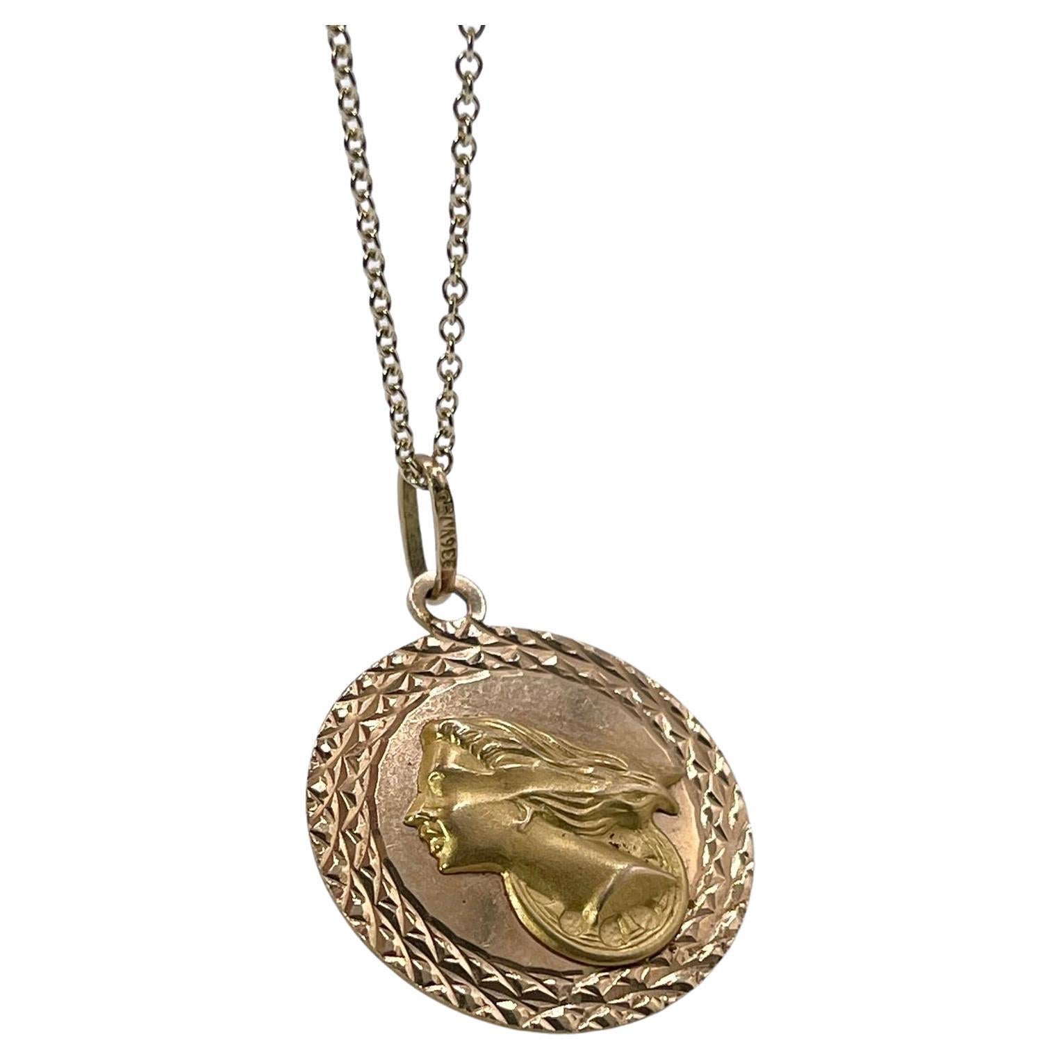 Lady Charm Gold Pendant Necklace Head Charm Head Pendant Necklace 18KT Yellow  For Sale