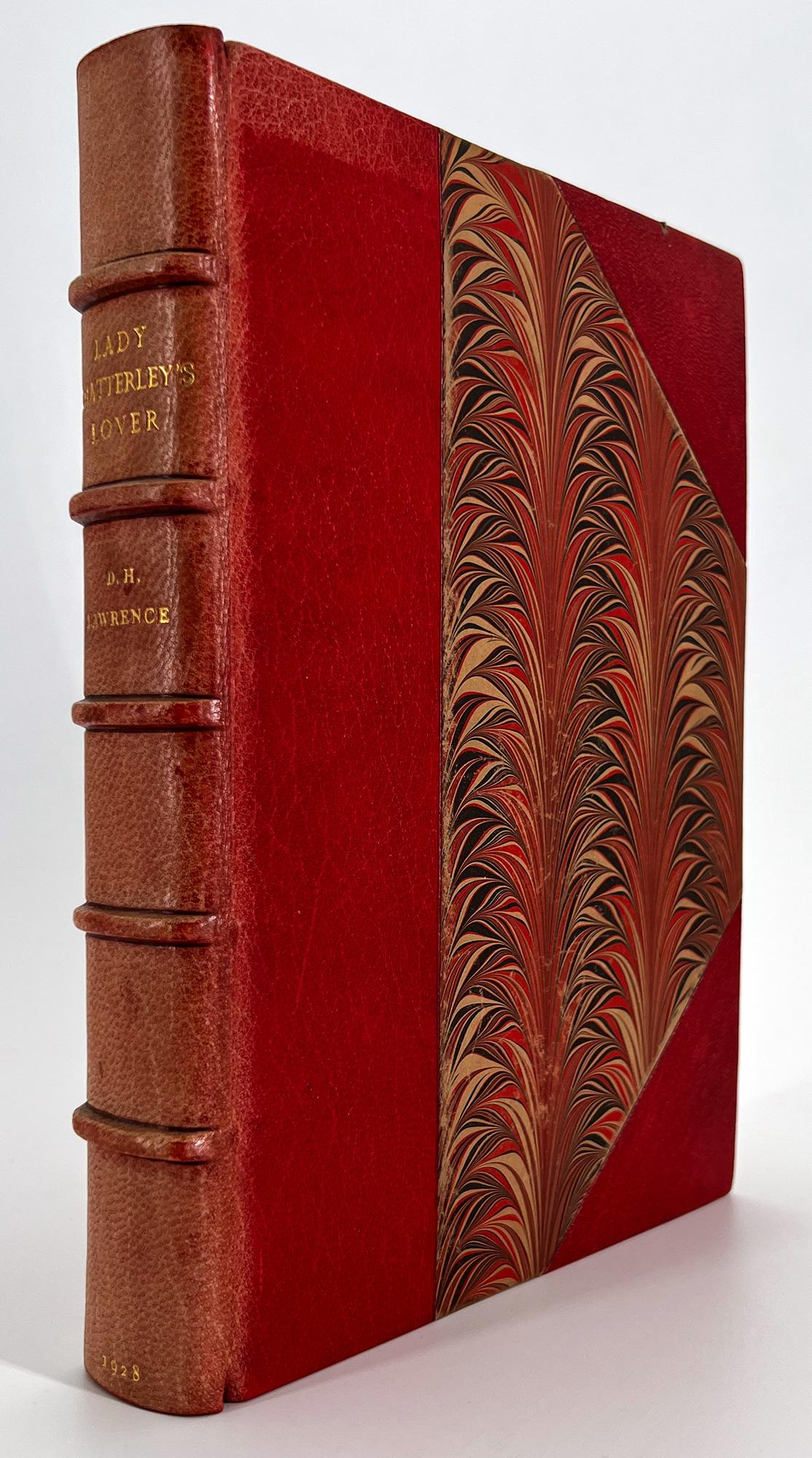 An early PIRATED edition of the scandalous novel by D.H. Lawrence.

Privately Printed, 1928. 
8vo, 8 7/8 x 6 1/4 in. (225 x 158 mm); half title, Limitation page, title, 365 pp. 3/4 red crushed morocco binding with marbled boards and matching