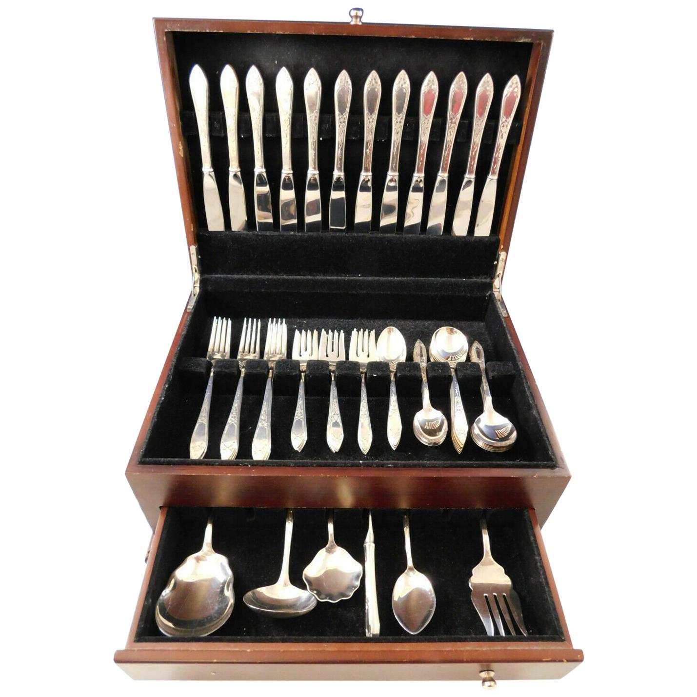 Lady Claire by Stieff Sterling Silver Flatware Set for 12 Service 66 pieces For Sale