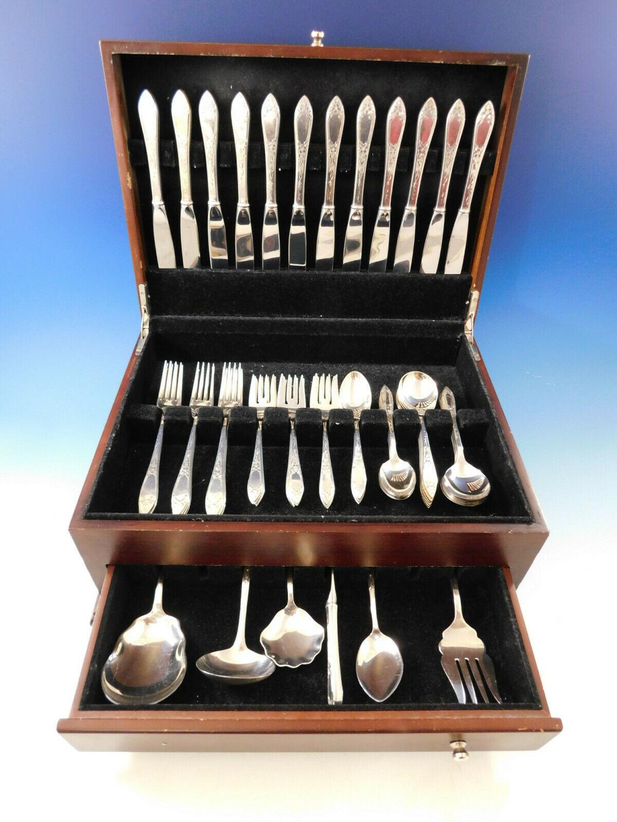 Lady Claire by Stieff Sterling Silver Flatware Set for 12 Service 66 pieces In Excellent Condition For Sale In Big Bend, WI