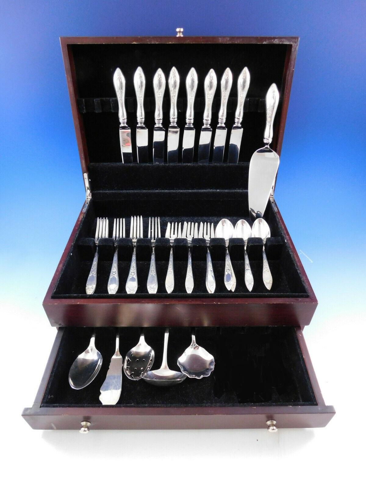 Elegant Lady Claire by Stieff bright-cut Sterling Silver flatware set, 38 pieces. This set includes:

8 knives with stainless french blades, 8 3/4