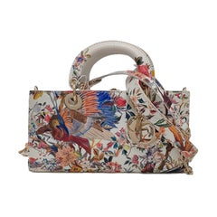 Lady D-Joy Medium Bird and Flower Embroidery Calfskin Leather