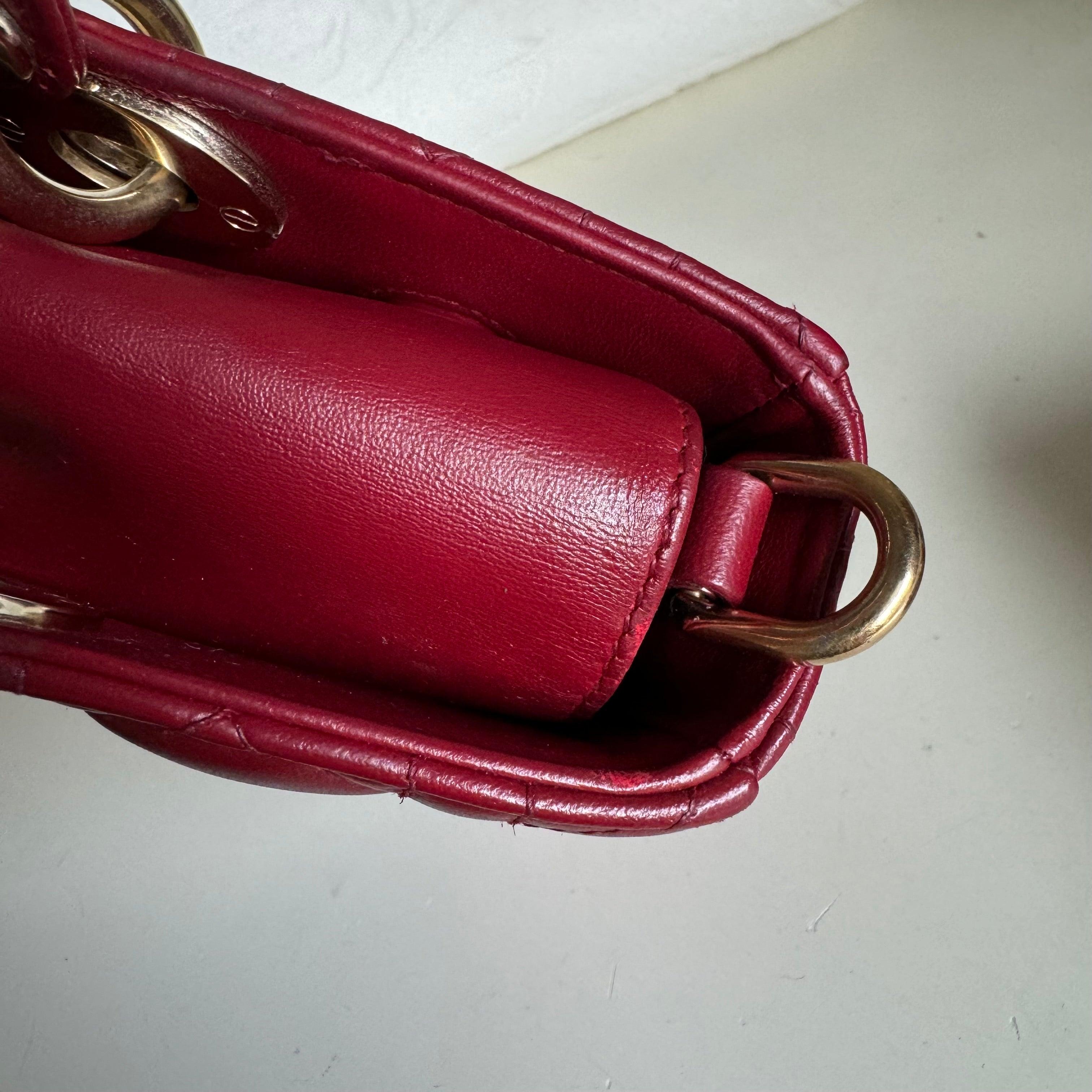 Lady D-Joy Medium Handbag Burgundy Lambskin Cannage Leather, 2016 For Sale 5