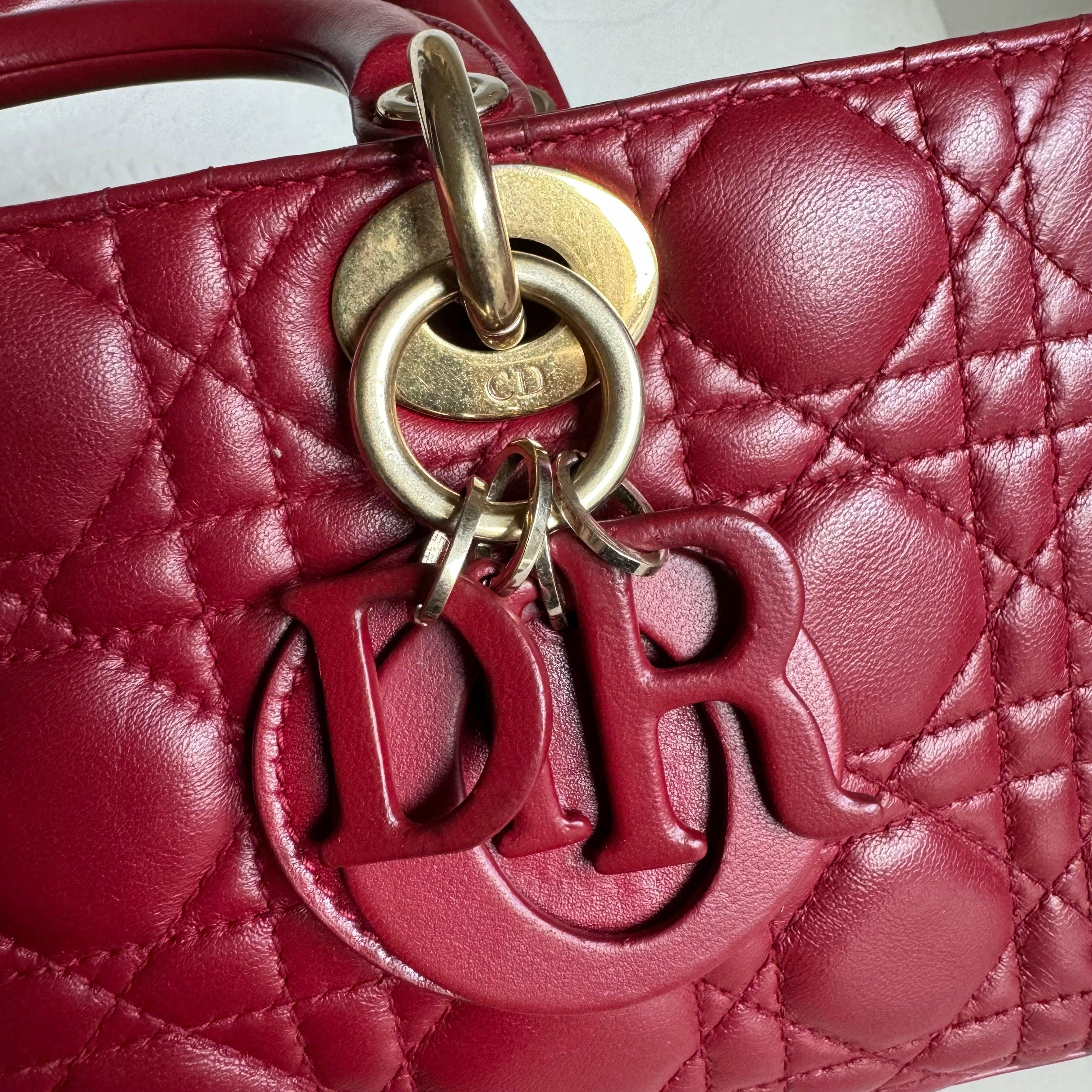 Lady D-Joy Medium Handbag Burgundy Lambskin Cannage Leather, 2016 For Sale 6