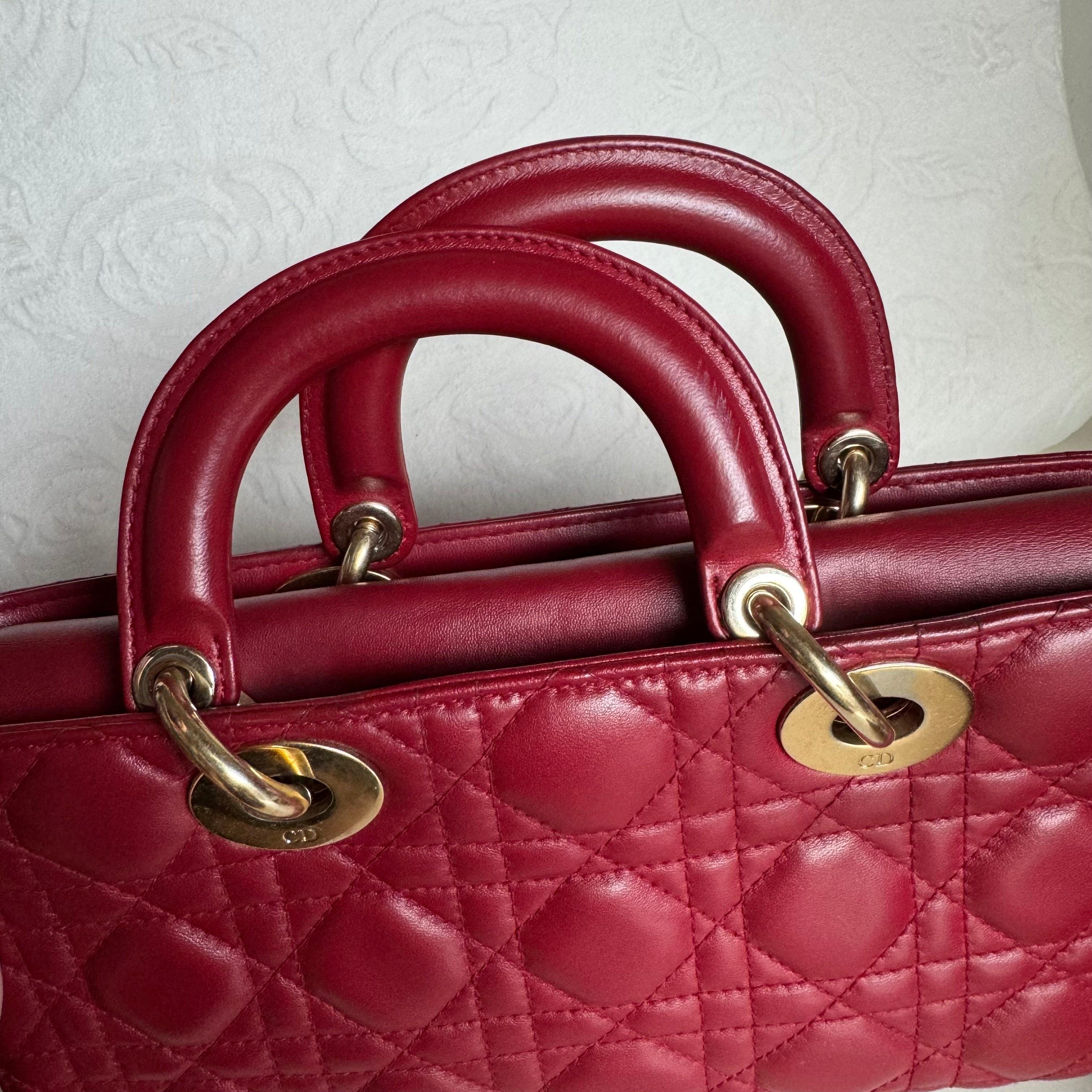 Lady D-Joy Medium Handbag Burgundy Lambskin Cannage Leather, 2016 For Sale 8