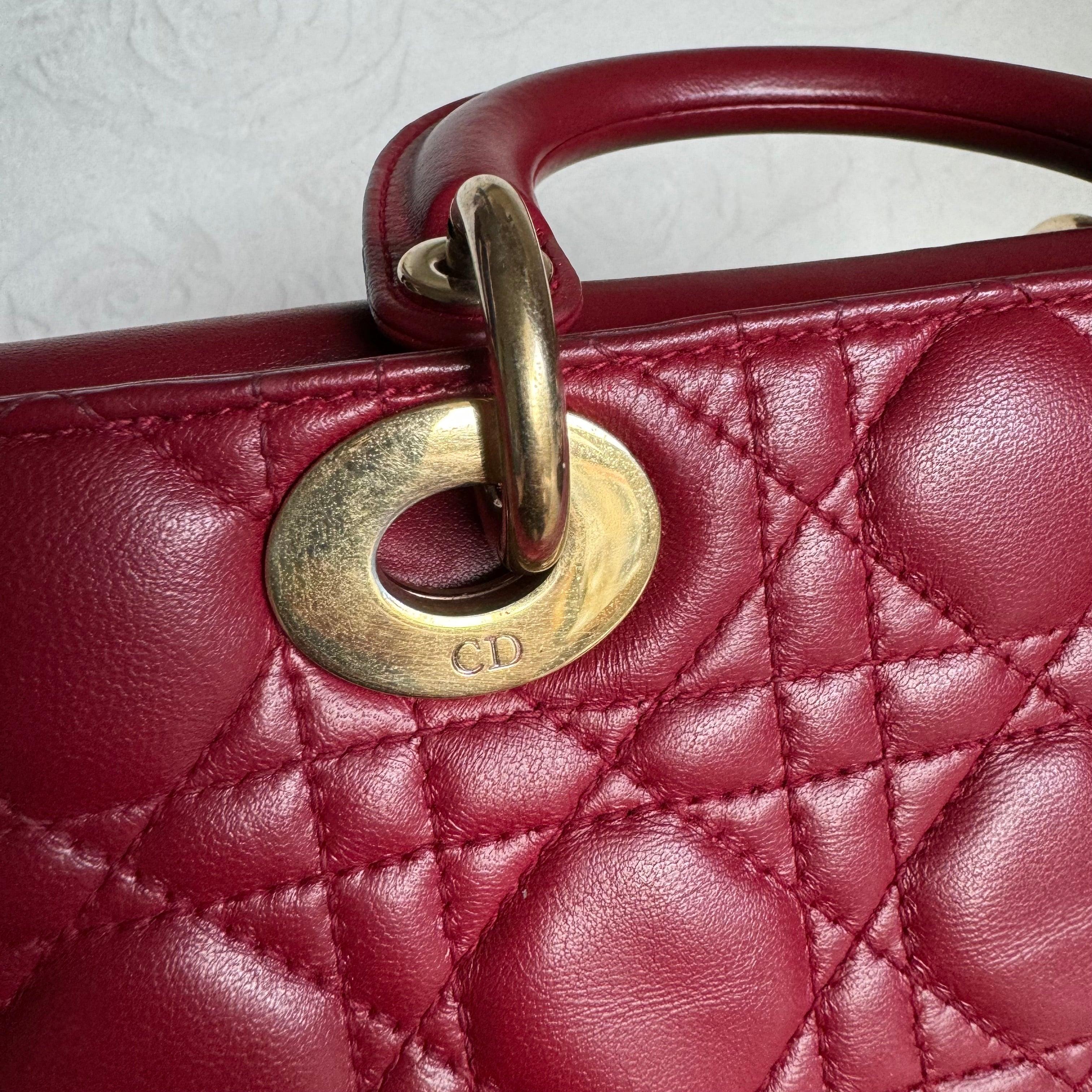 Lady D-Joy Medium Handbag Burgundy Lambskin Cannage Leather, 2016 For Sale 9