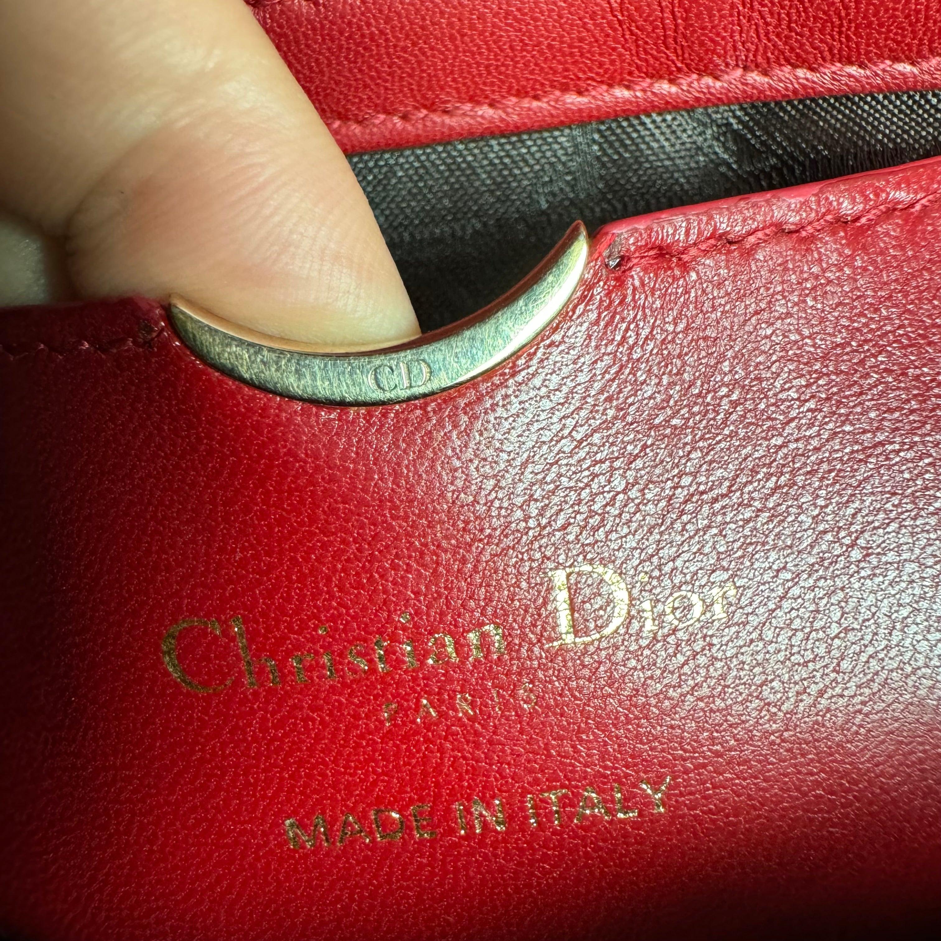 Lady D-Joy Medium Handbag Burgundy Lambskin Cannage Leather, 2016 For Sale 14