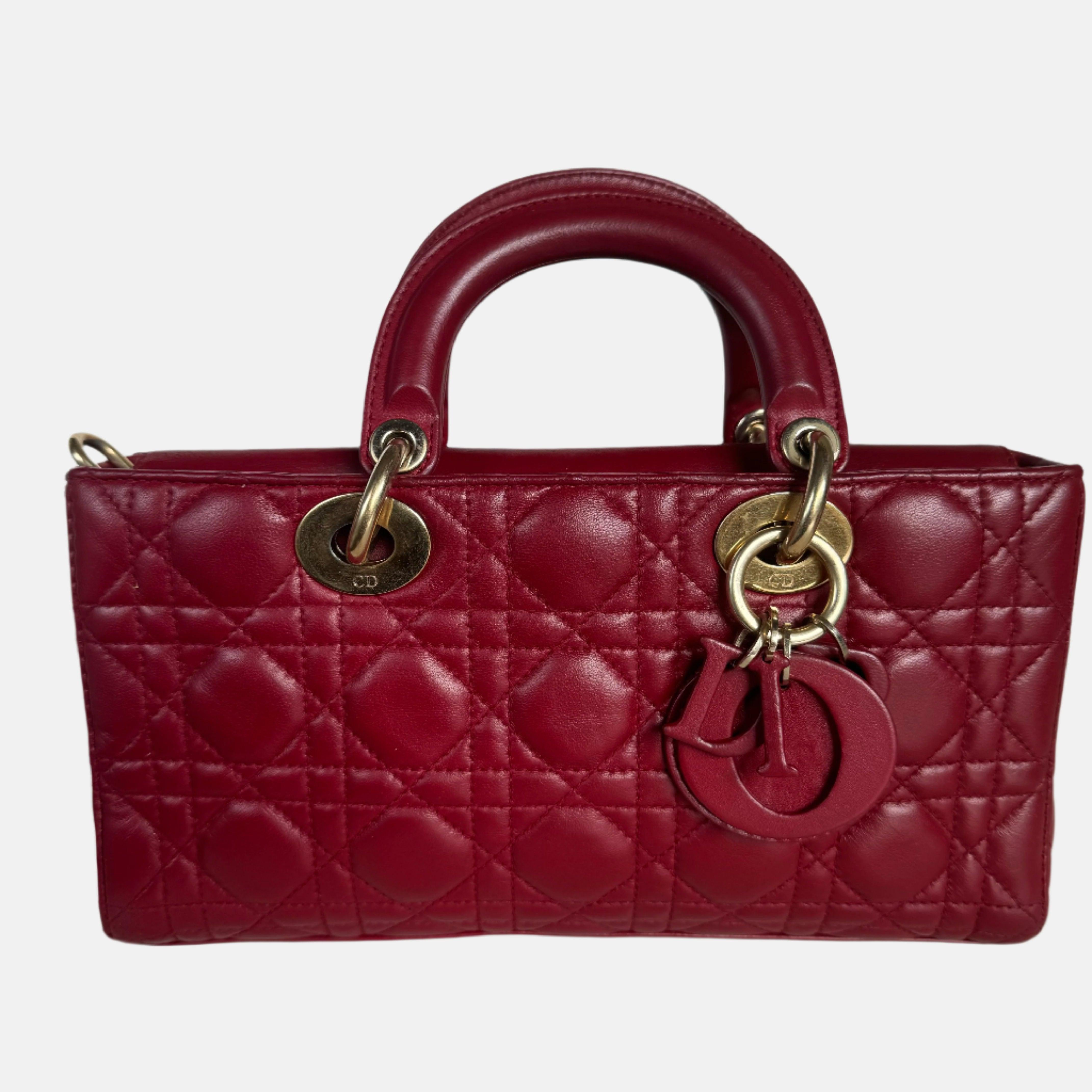 Lady D-Joy Medium Handbag Burgundy Lambskin Cannage Leather, 2016
 These are professional photos of the actual bag offered by Luxbags.
 The newest addition to Dior's handbag collection is the Lady D-Joy collection, offering a unique twist on the