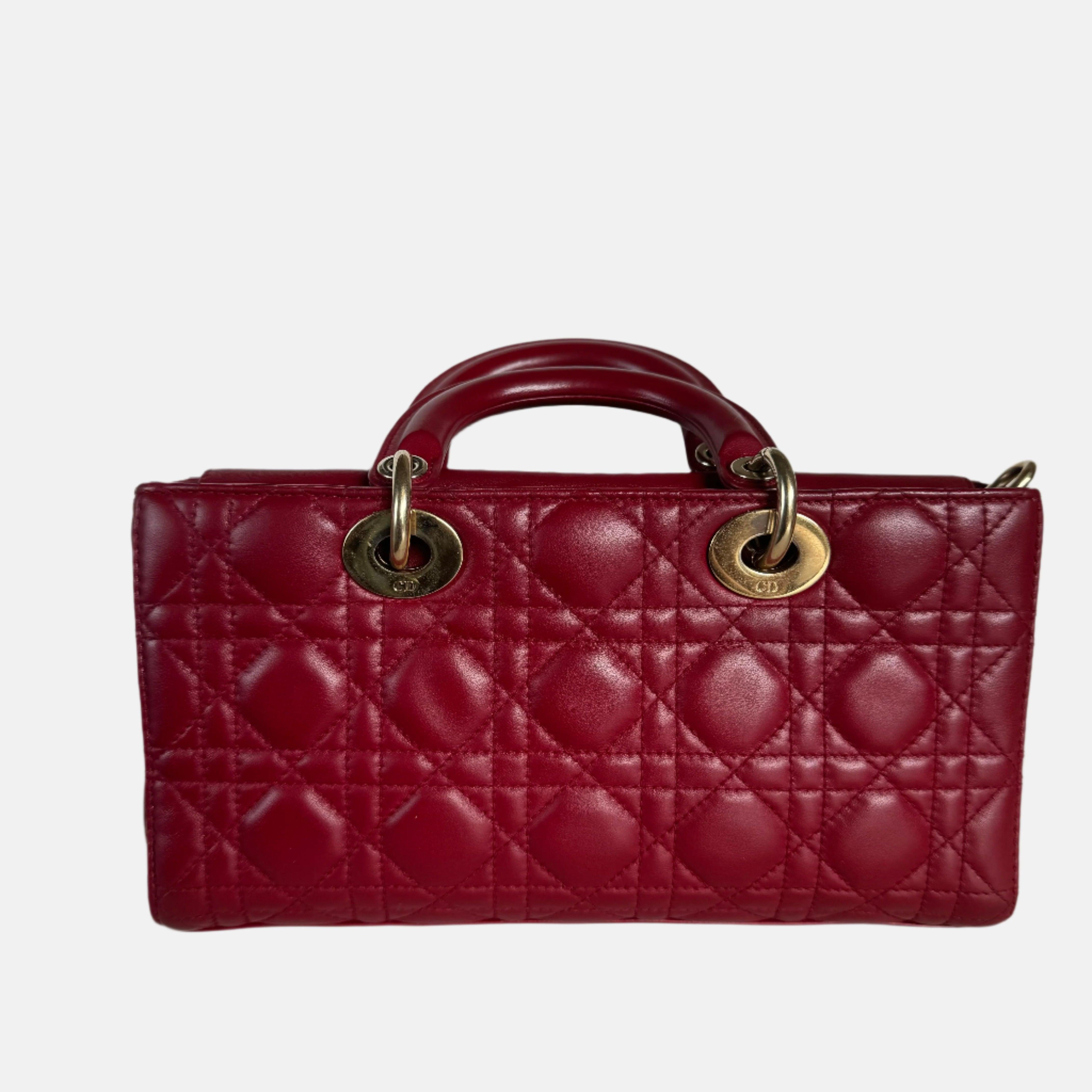 Red Lady D-Joy Medium Handbag Burgundy Lambskin Cannage Leather, 2016 For Sale