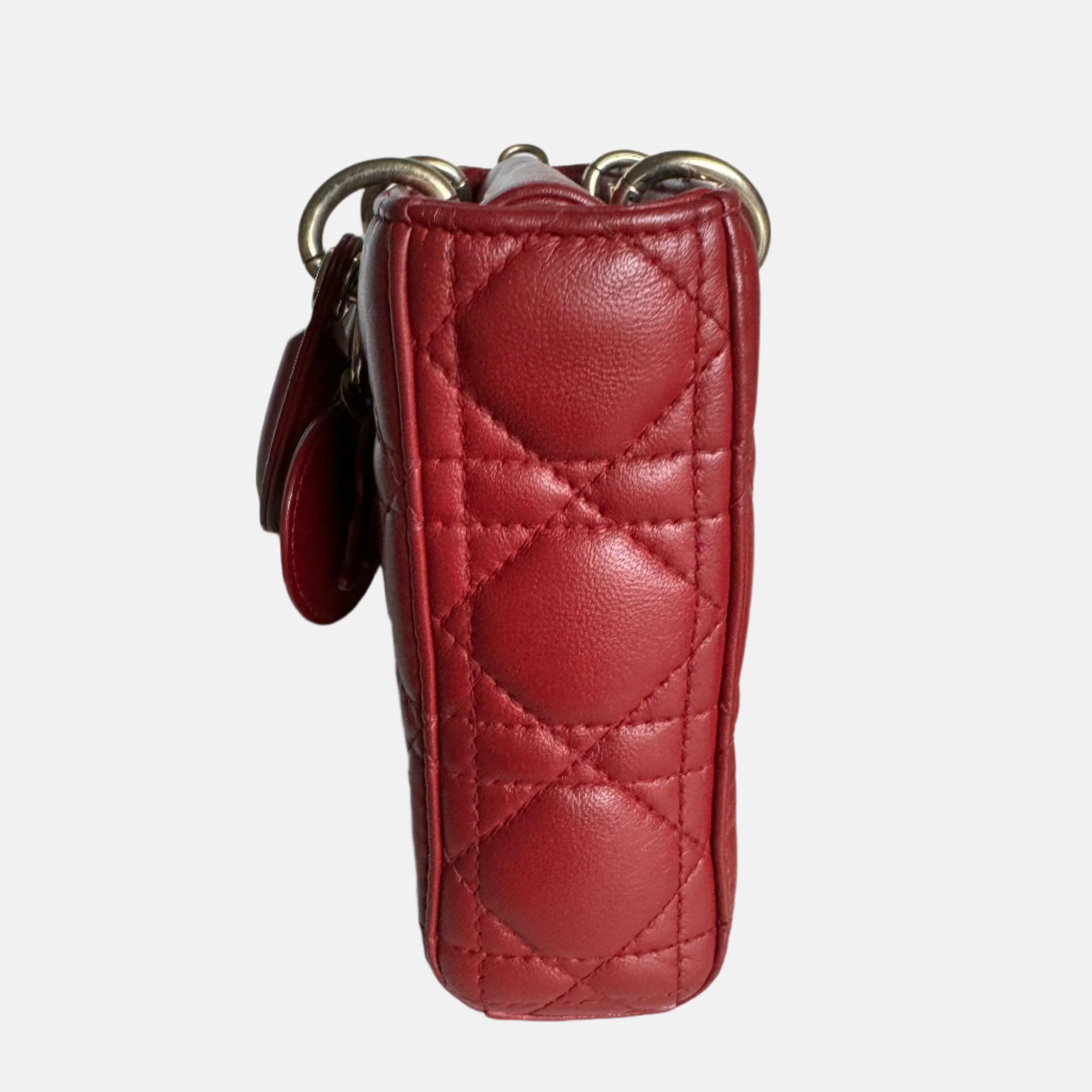 Women's Lady D-Joy Medium Handbag Burgundy Lambskin Cannage Leather, 2016 For Sale