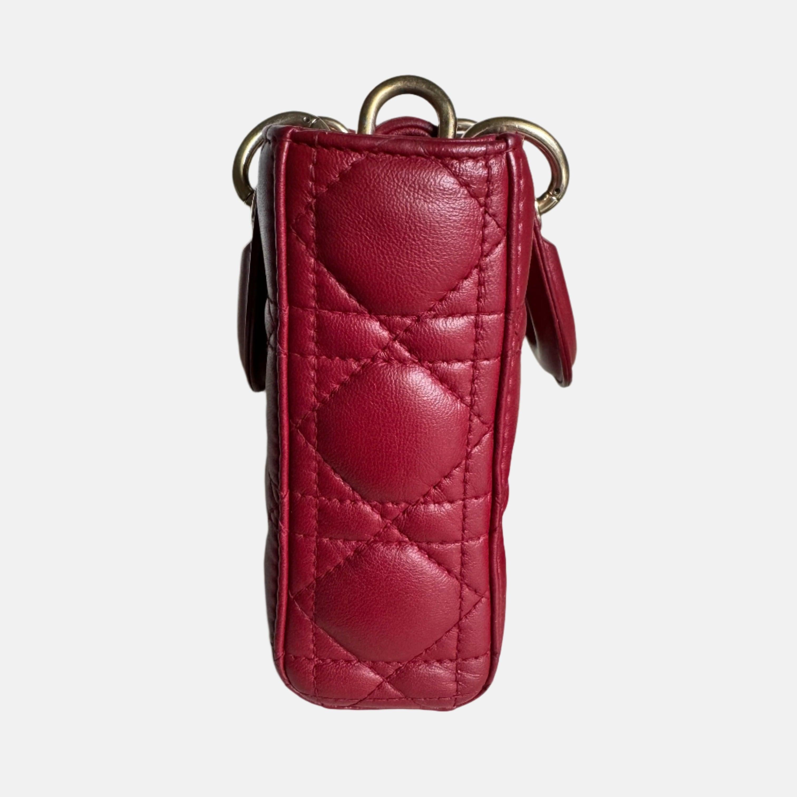 Lady D-Joy Medium Handbag Burgundy Lambskin Cannage Leather, 2016 For Sale 1
