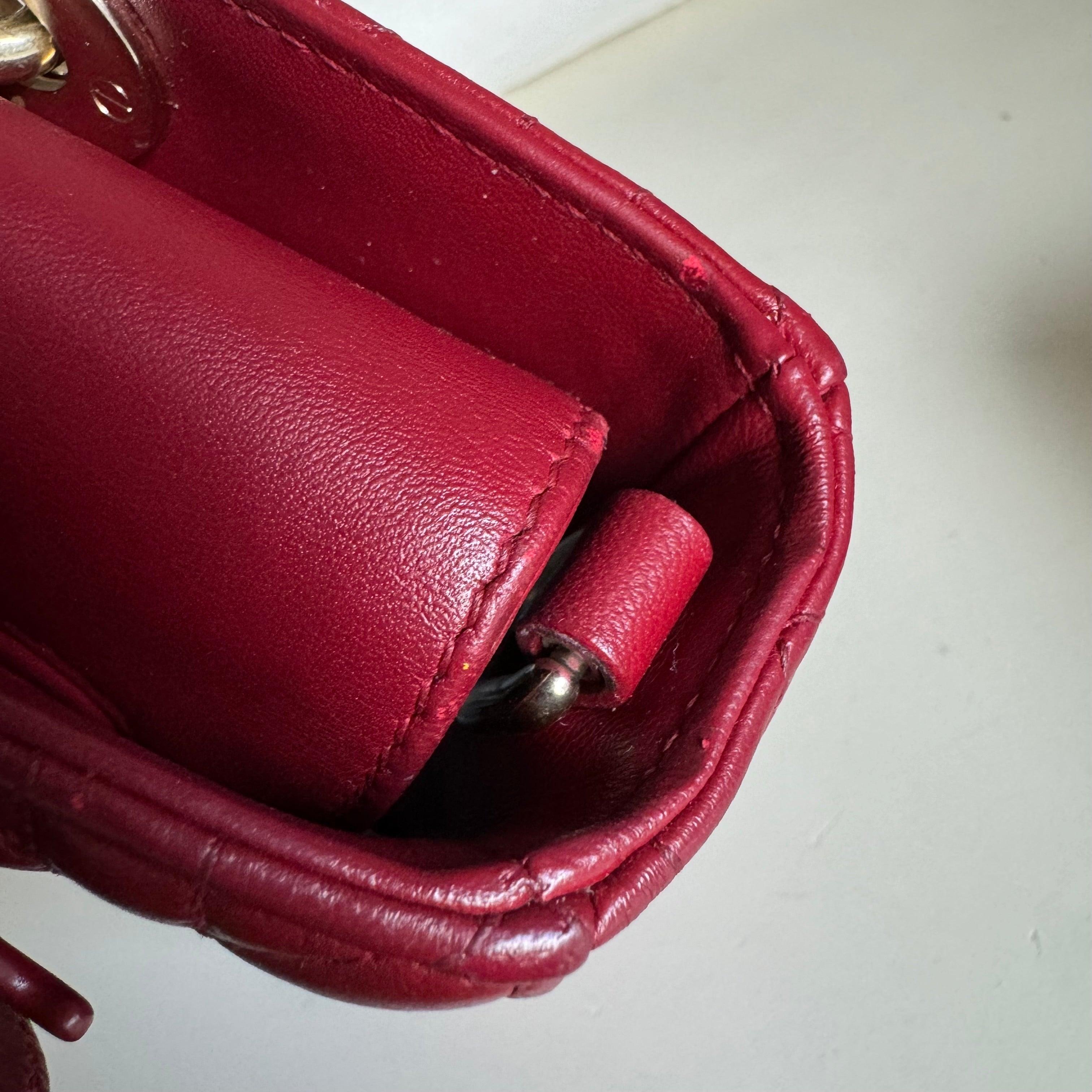 Lady D-Joy Medium Handbag Burgundy Lambskin Cannage Leather, 2016 For Sale 2