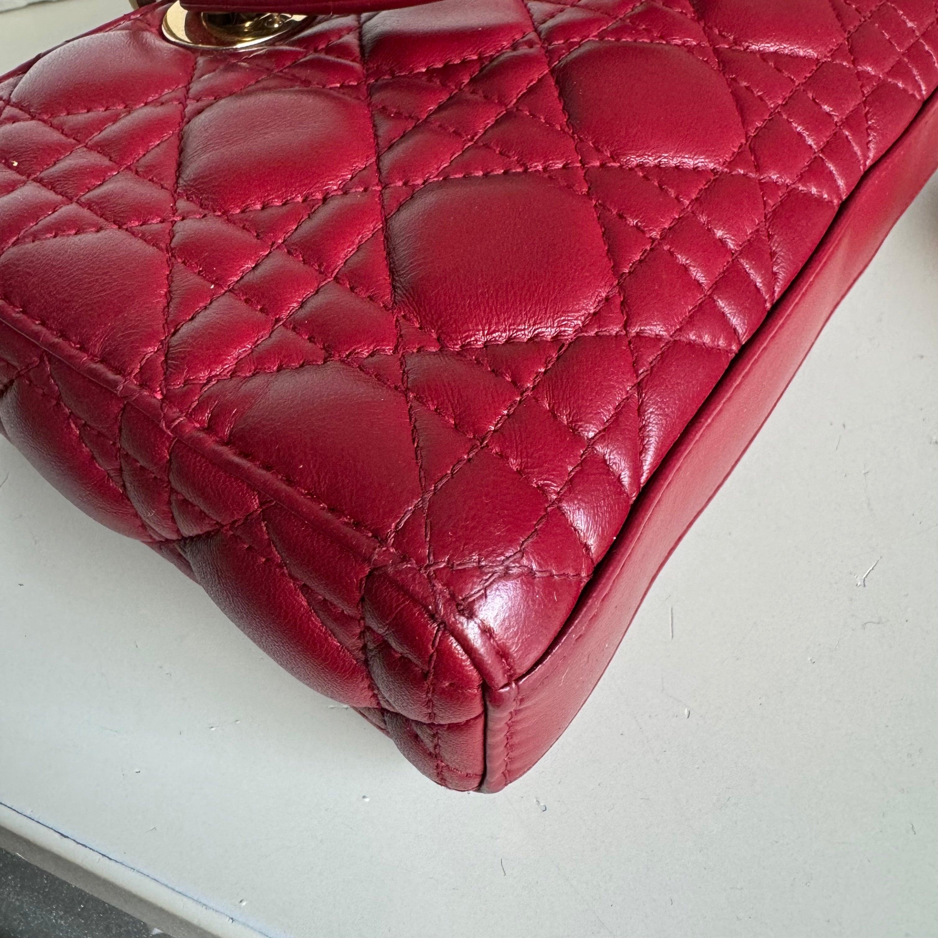 Lady D-Joy Medium Handbag Burgundy Lambskin Cannage Leather, 2016 For Sale 4