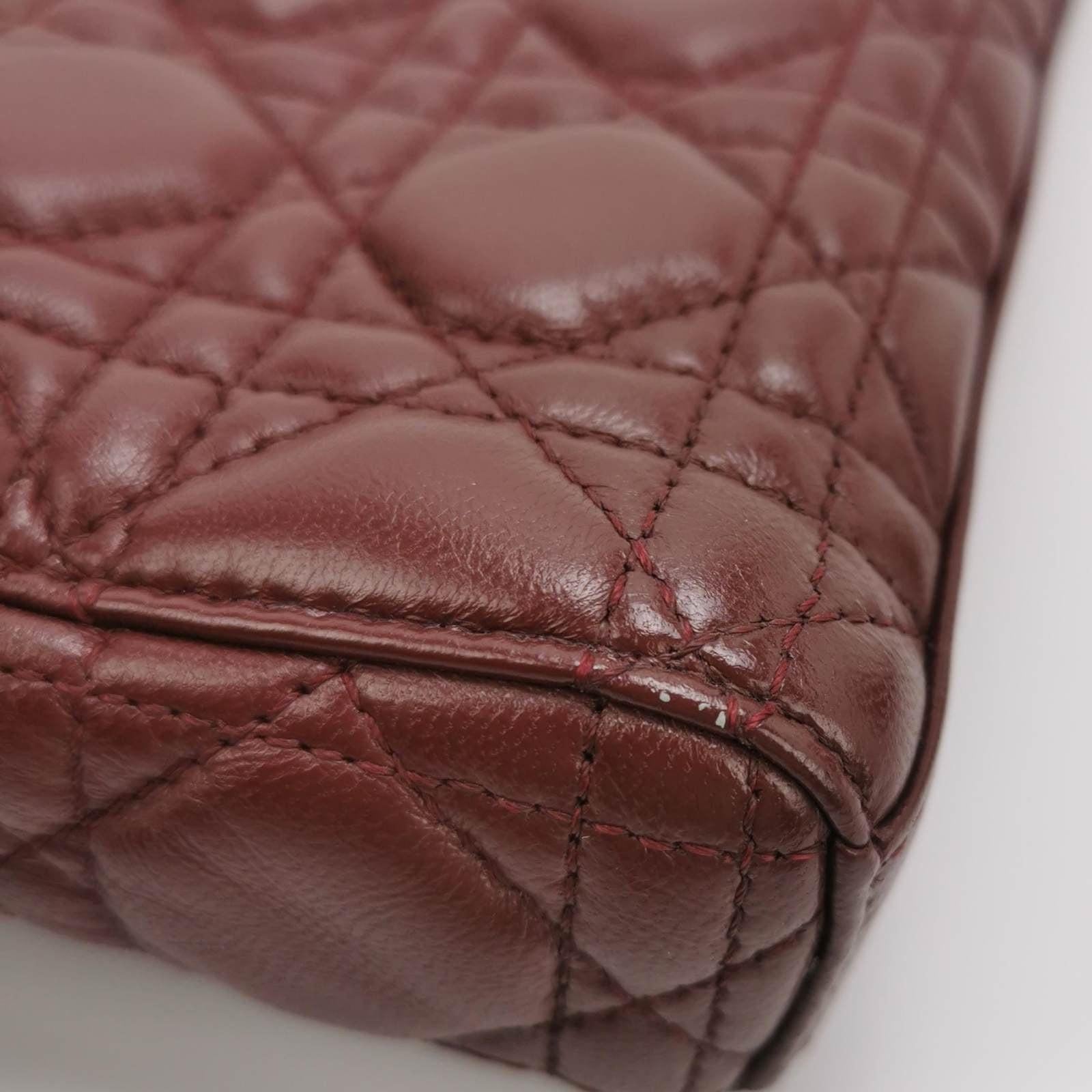 Lady D-Joy Medium Handbag Burgundy Lambskin Cannage Leather For Sale 9