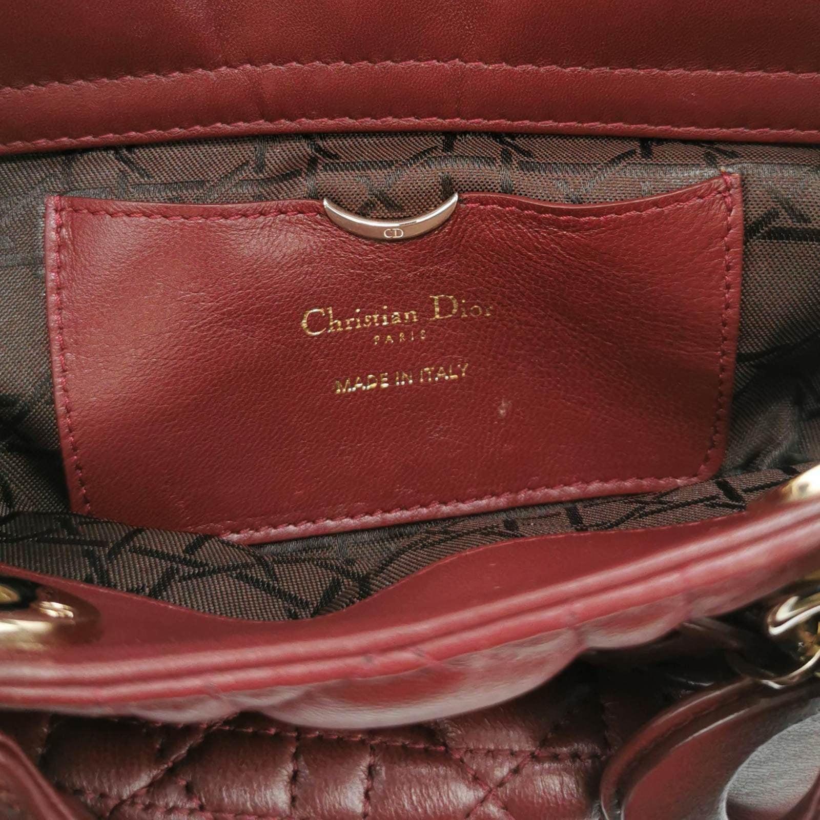 Women's Lady D-Joy Medium Handbag Burgundy Lambskin Cannage Leather For Sale