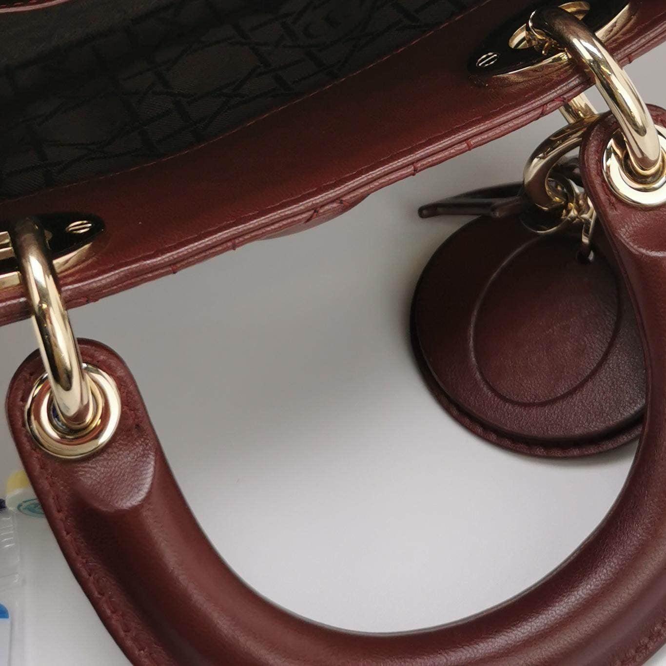 Lady D-Joy Medium Handbag Burgundy Lambskin Cannage Leather For Sale 1