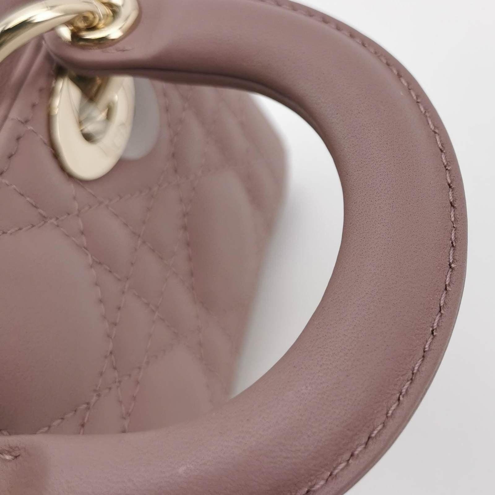 Lady D-Joy Micro Handbag Dark Nude Beige Lambskin Cannage Leather No Strap 10