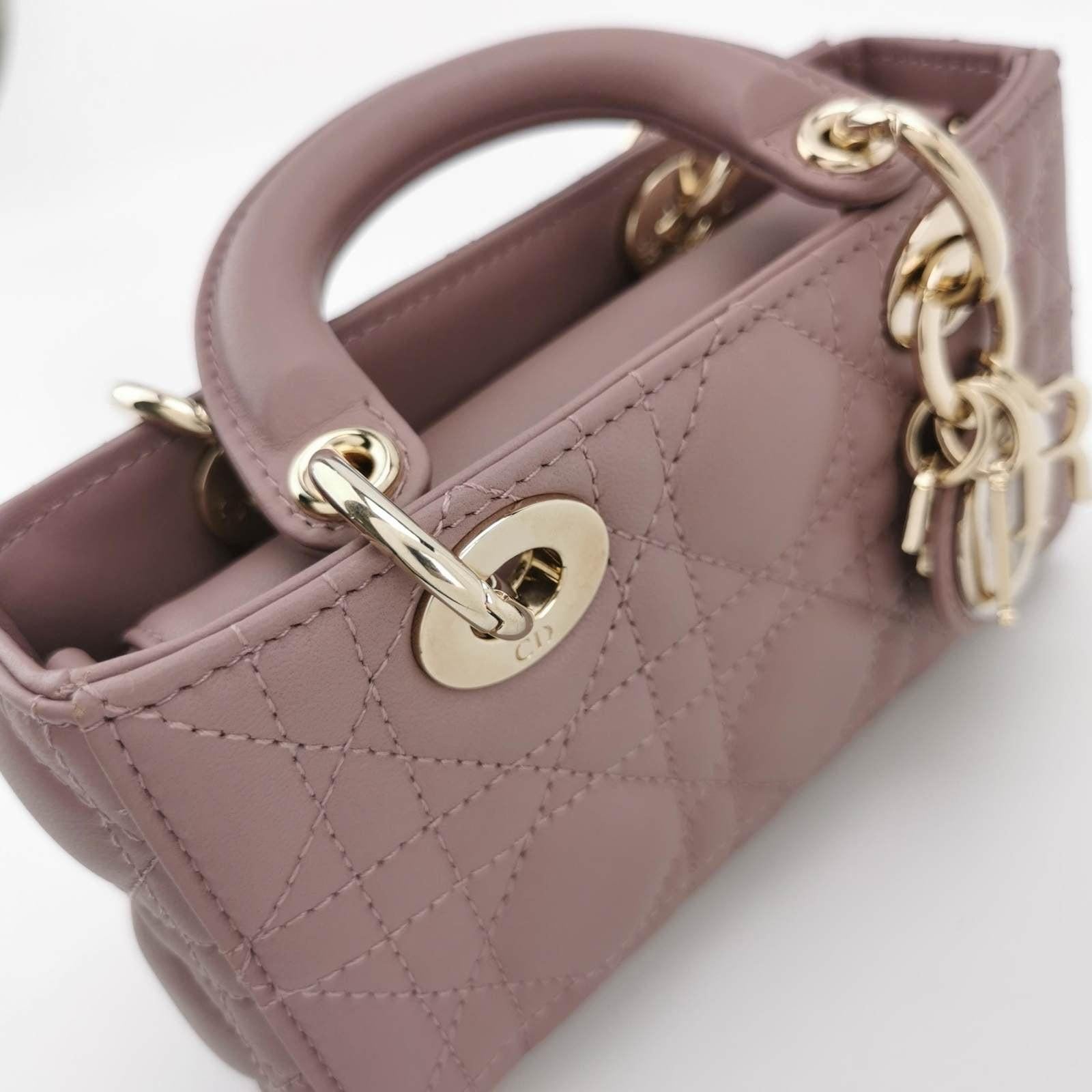 Lady D-Joy Micro Handbag Dark Nude Beige Lambskin Cannage Leather No Strap 5