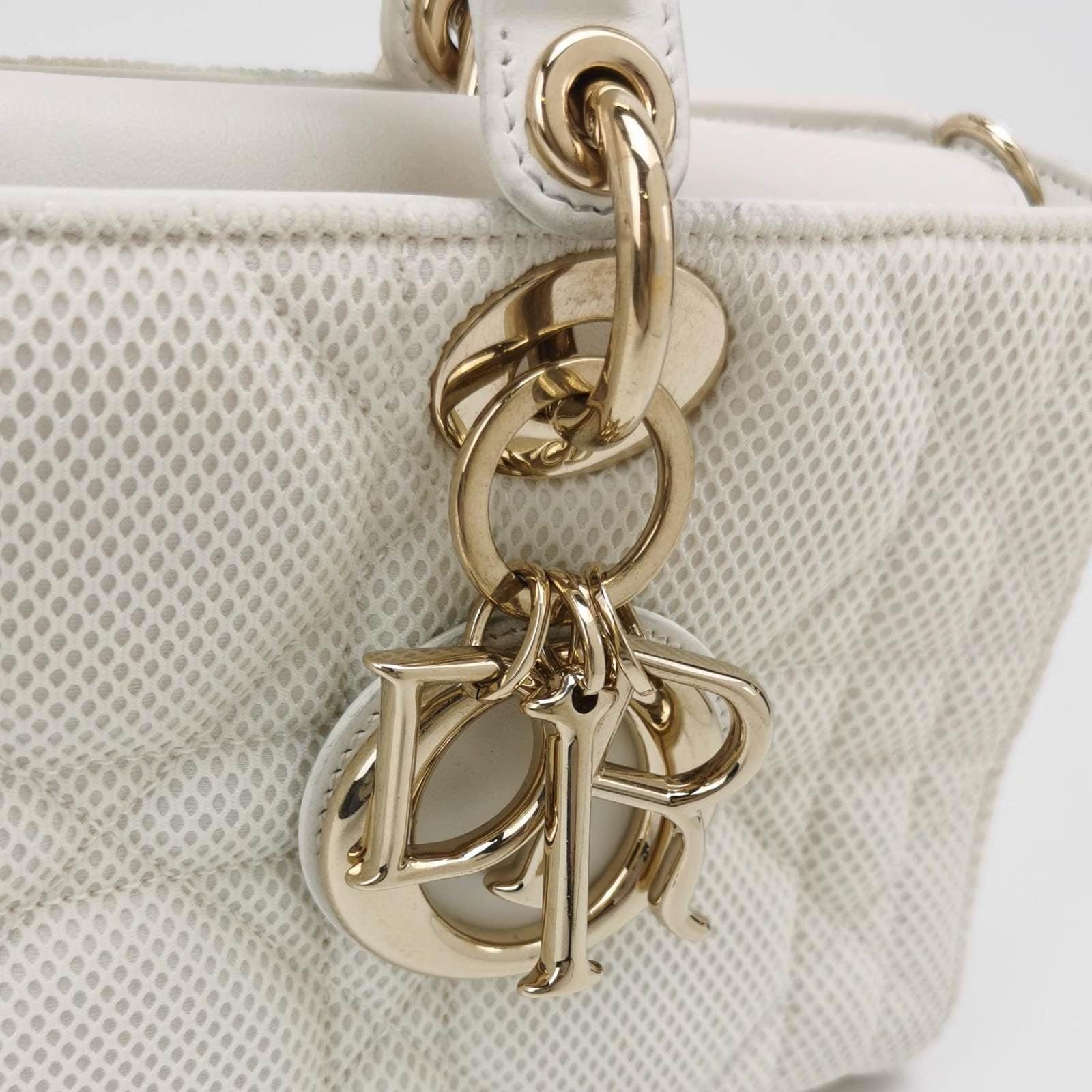 Lady D-Joy Mini Handbag Microcannage Technical Fabric White with Two Straps 6