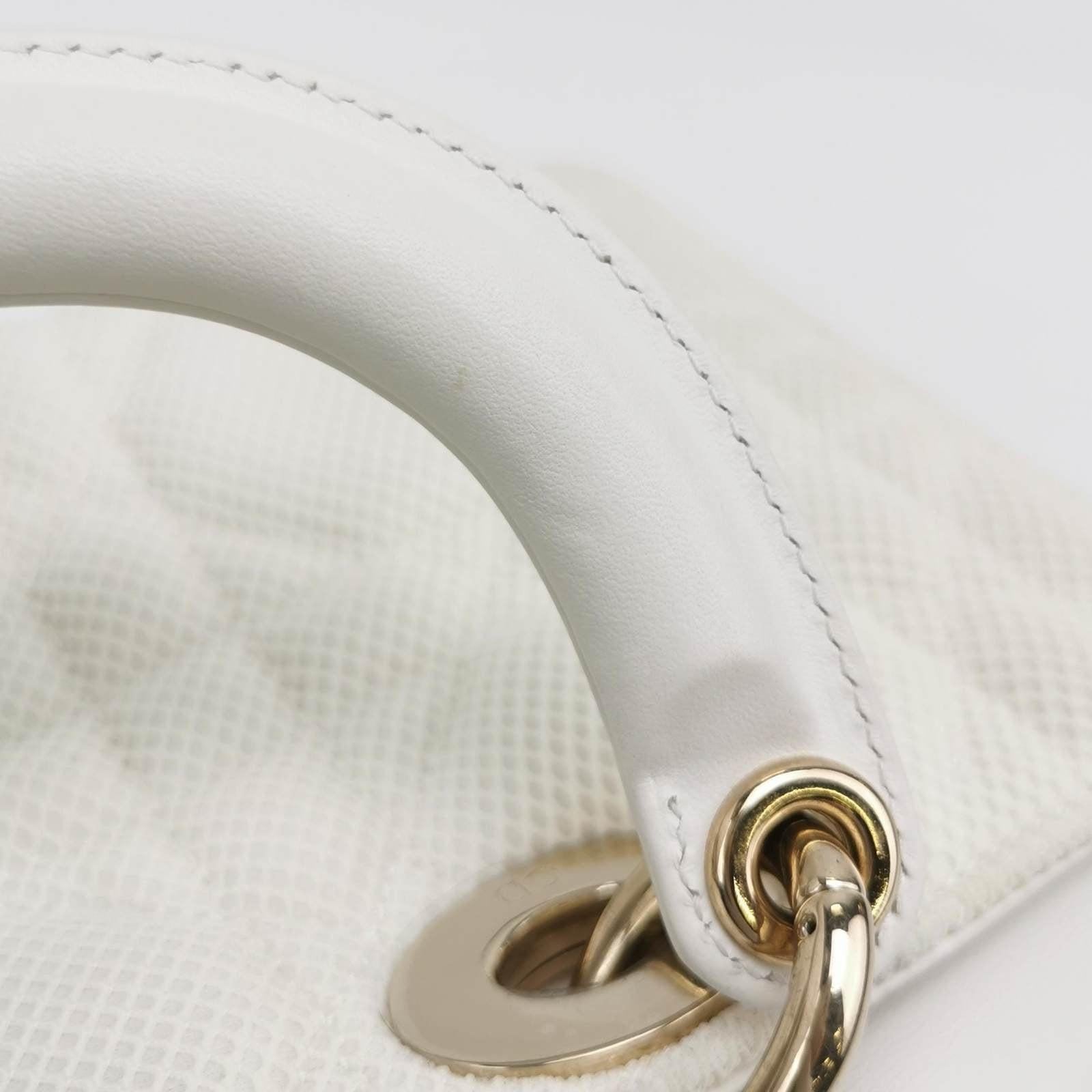 Lady D-Joy Mini Handbag Microcannage Technical Fabric White with Two Straps 10