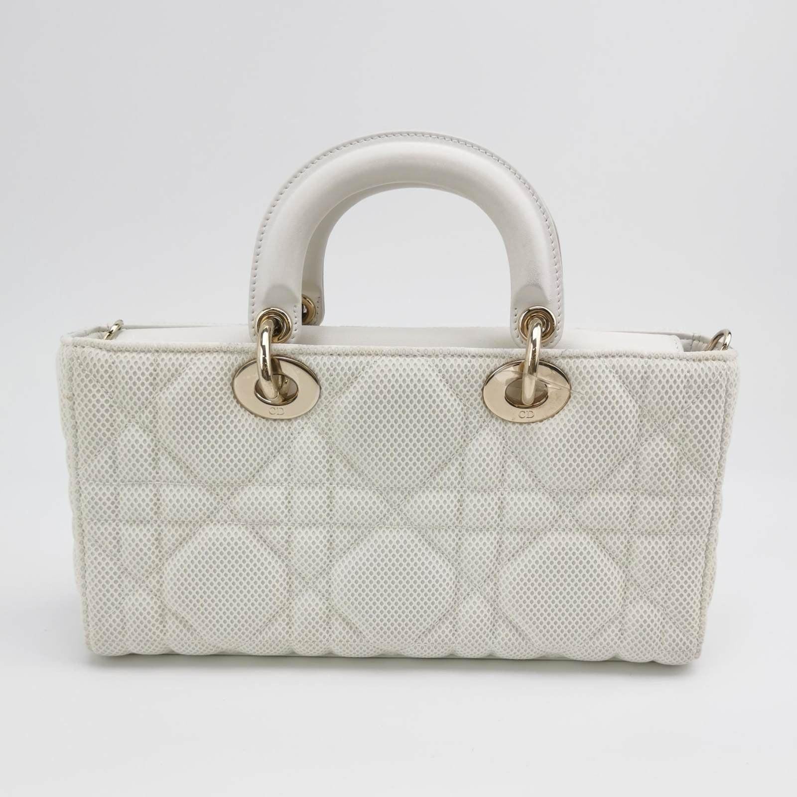 Lady D-Joy Mini Handbag Microcannage Technical Fabric White with Two Straps 2