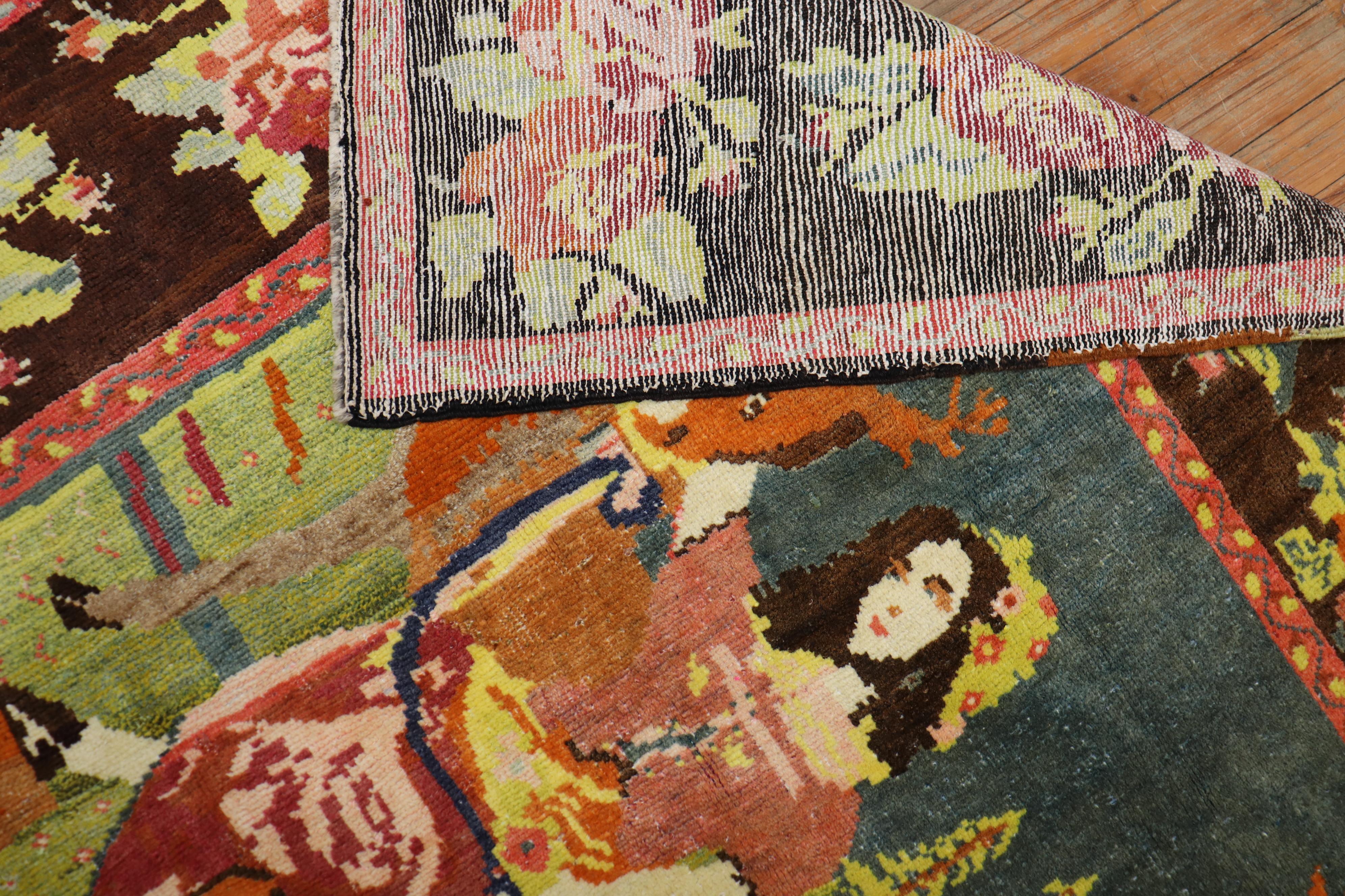 Lady Deer Butter, farbenfroher, malerischer Vintage Karabagh Teppich (Handgewebt) im Angebot