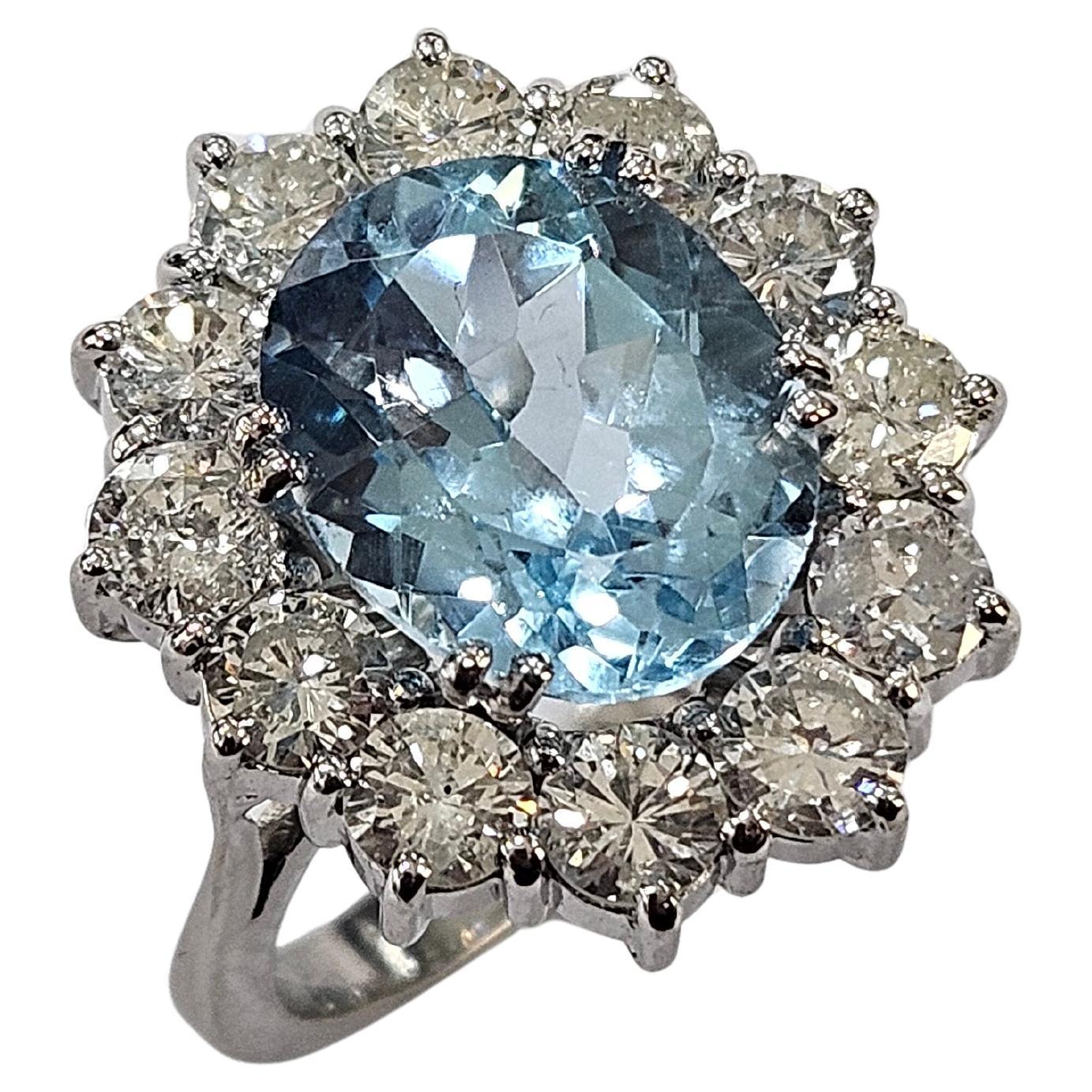 Lady Di  Anello a grappolo  Topazio cielo e  Diamante da 2,50 Ctw. Oro bianco 18 carati