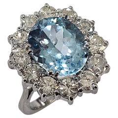 Lady Di  Anello a grappolo  Topazio cielo e  Diamante da 2,50 Ctw. Oro bianco 18 carati