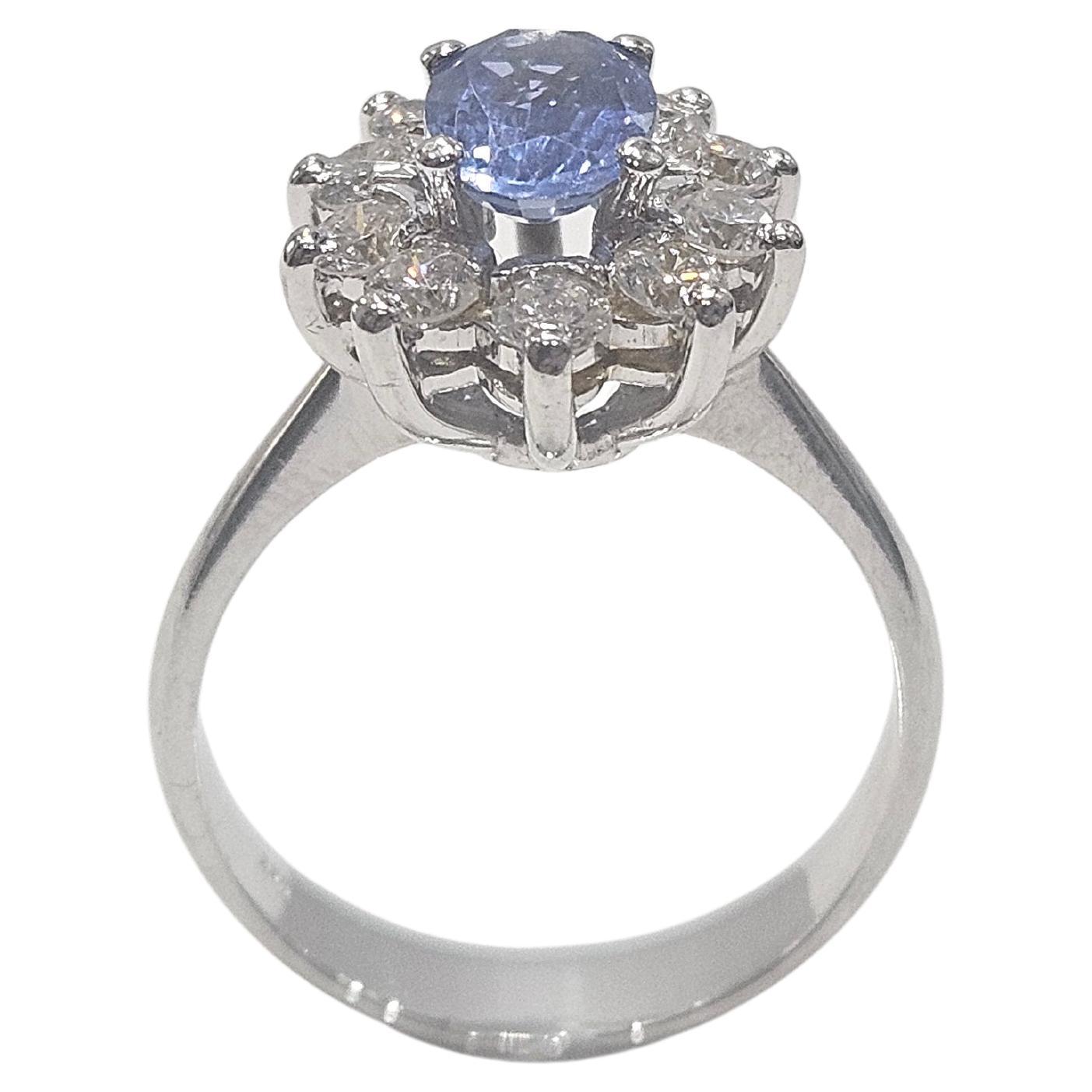 Lady Di Ring Hande Made Ceylan Saphir und Diamant  Weißgold 18kt im Zustand „Neu“ im Angebot in MADRID, ES