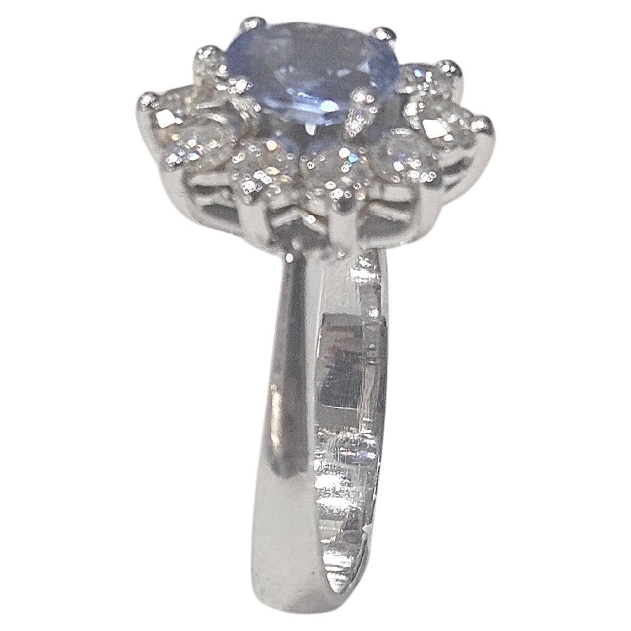 Lady Di Ring Hande Made Ceylan Saphir und Diamant  Weißgold 18kt (Zeitgenössisch) im Angebot