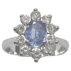 Lady Di Ring Hande Made Ceylan Natural Saphir et diamant Or blanc 18kt