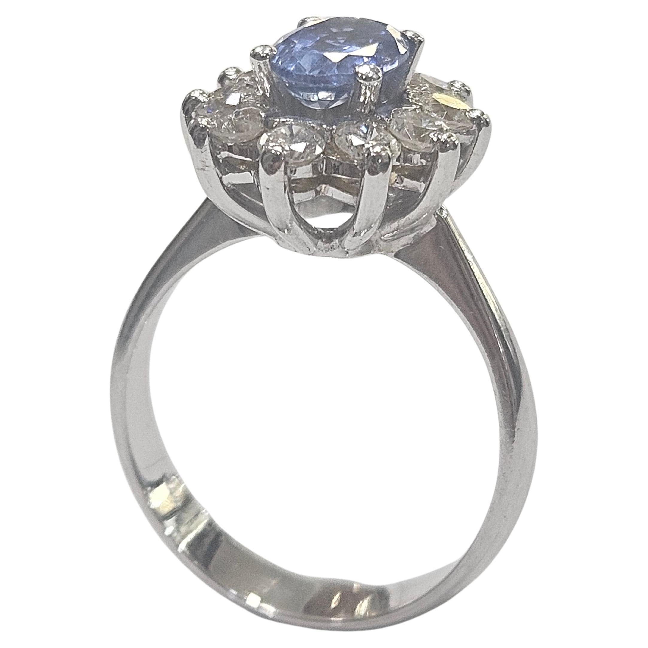 Lady Di Ring Hande Made Ceylan Saphir und Diamant  Weißgold 18kt für Damen oder Herren im Angebot