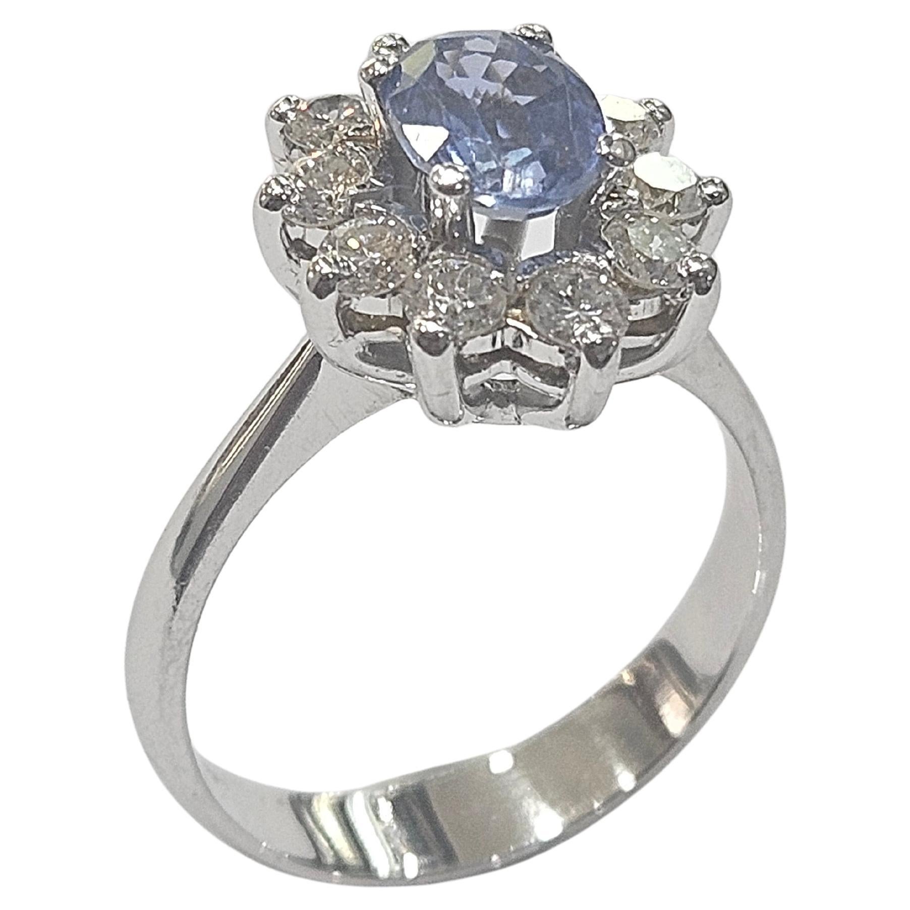 Lady Di Ring Hande Made Ceylan Saphir und Diamant  Weißgold 18kt im Angebot 1