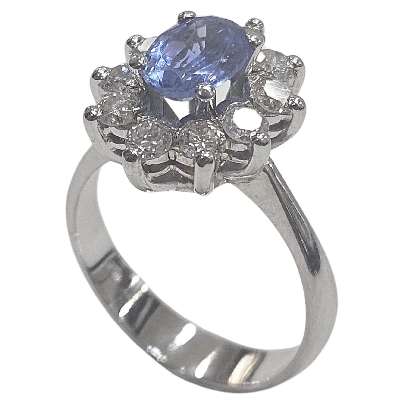 Lady Di Ring Hande Made Ceylan Saphir und Diamant  Weißgold 18kt im Angebot 2