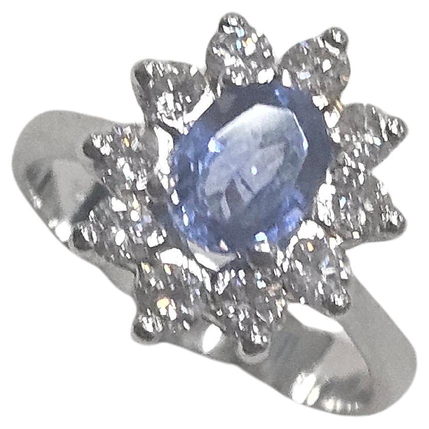 Lady Di Ring Hande Made Ceylan Saphir und Diamant  Weißgold 18kt im Angebot 3