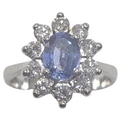 Lady Di Ring Hande Made Ceylan Sapphire and Diamond  White Gold 18kt