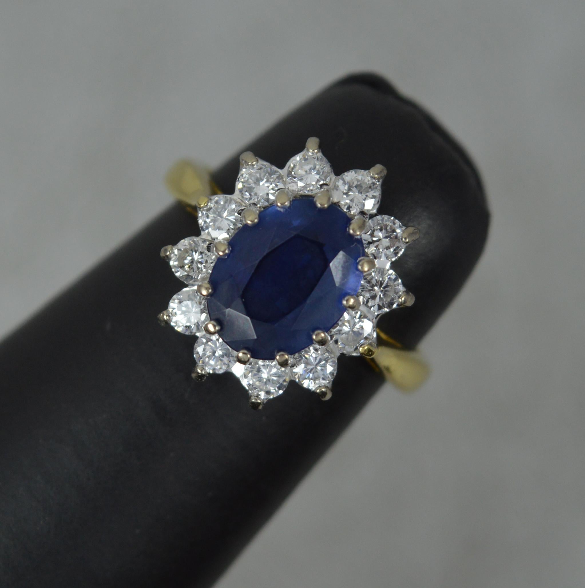 Lady Diana Blue Sapphire and 0.7ct Diamond 18ct Gold Cluster Ring 2