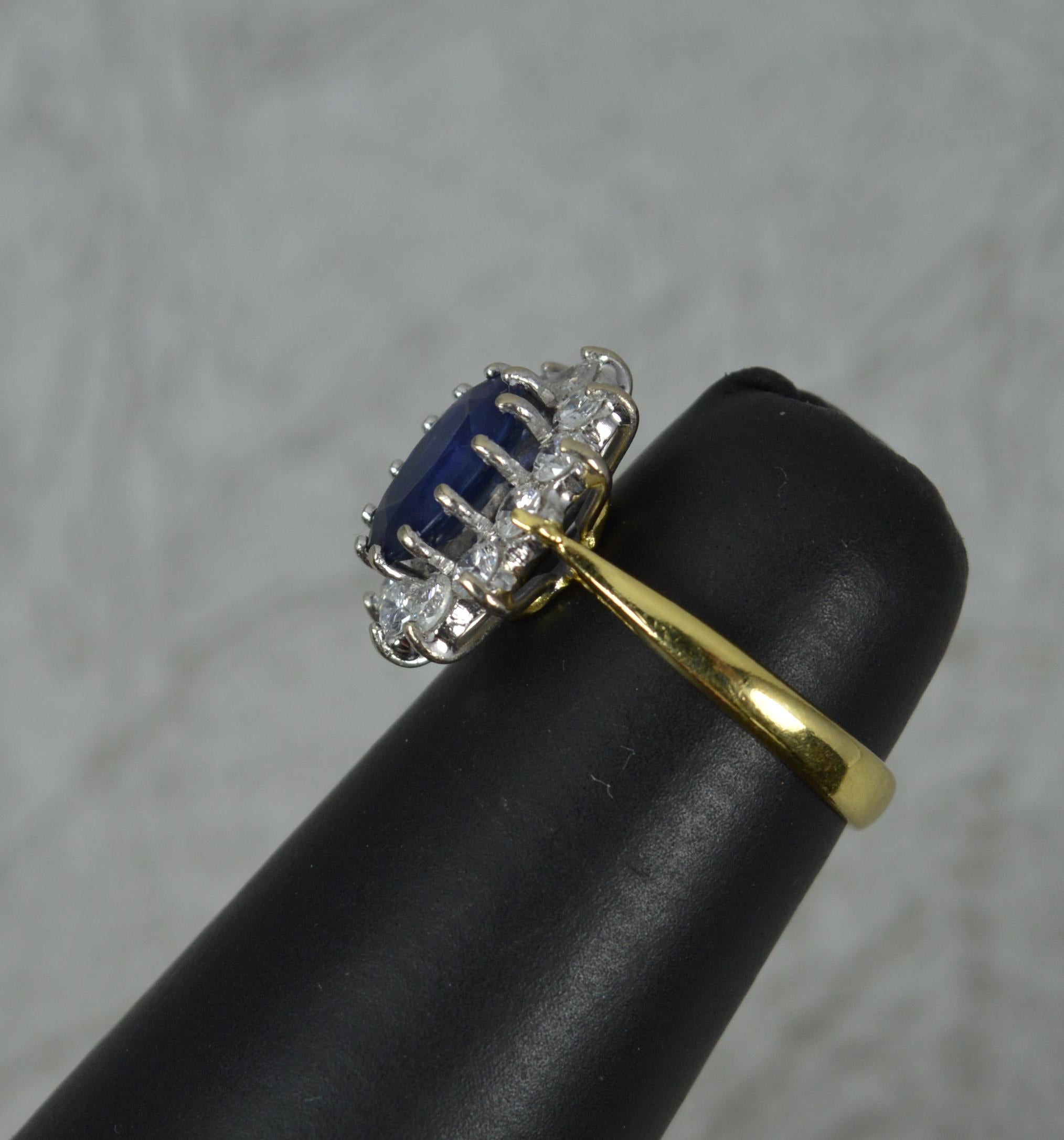 Lady Diana Blue Sapphire and 0.7ct Diamond 18ct Gold Cluster Ring In Good Condition In St Helens, GB