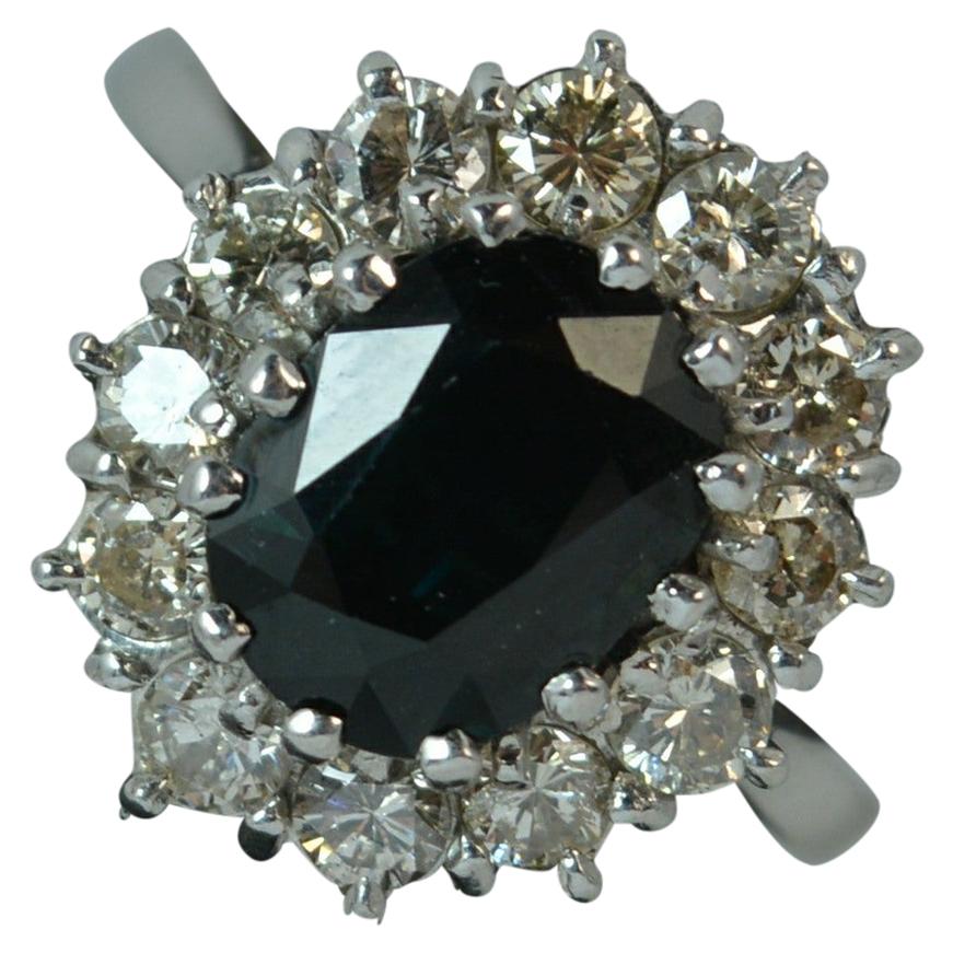 Lady Diana Design 18 Carat White Gold Sapphire and 1 Carat Diamond Cluster Ring