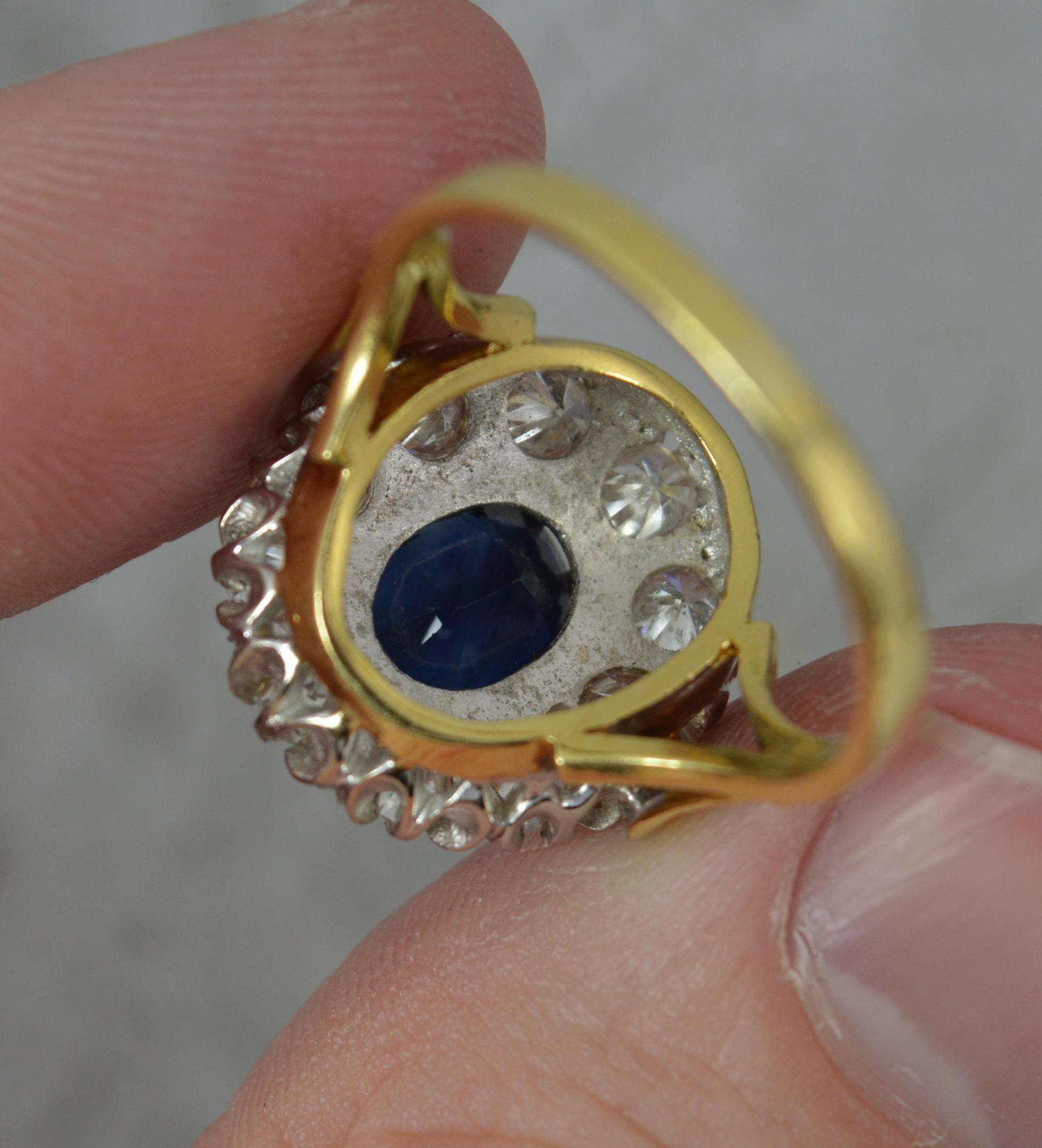 Women's Lady Diana Design Blue Sapphire and 1.25ct Diamond 18ct Gold Cluster Ring For Sale
