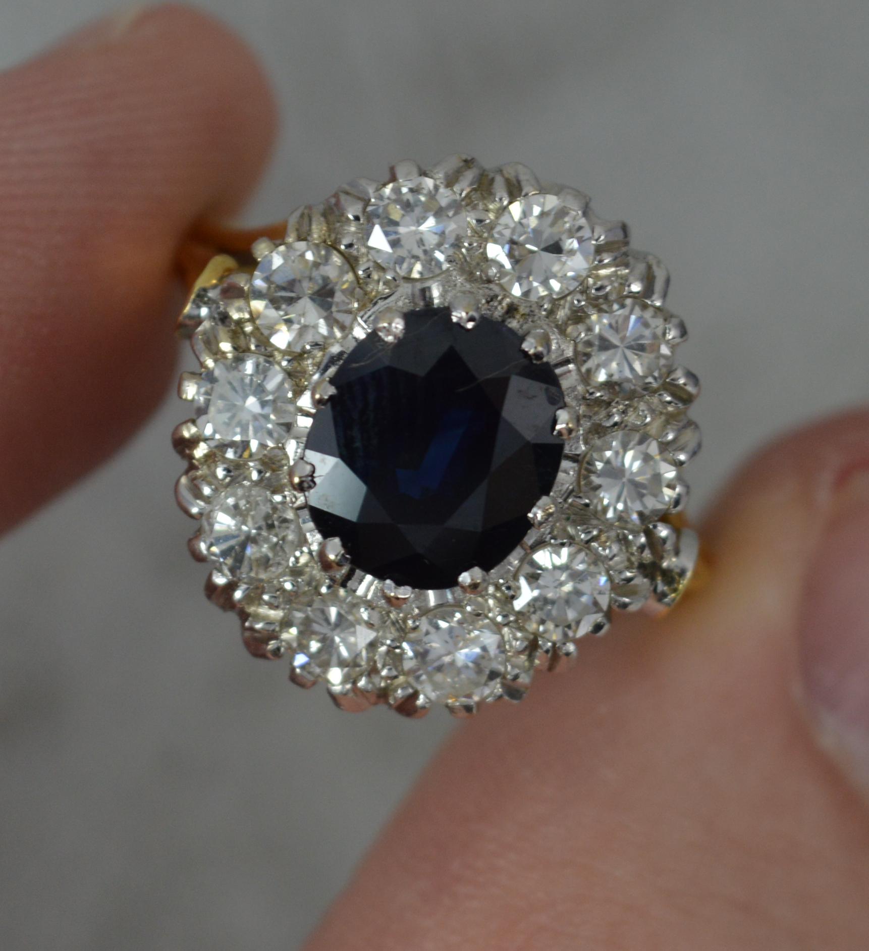 Lady Diana Design Blue Sapphire and 1.25ct Diamond 18ct Gold Cluster Ring For Sale 1