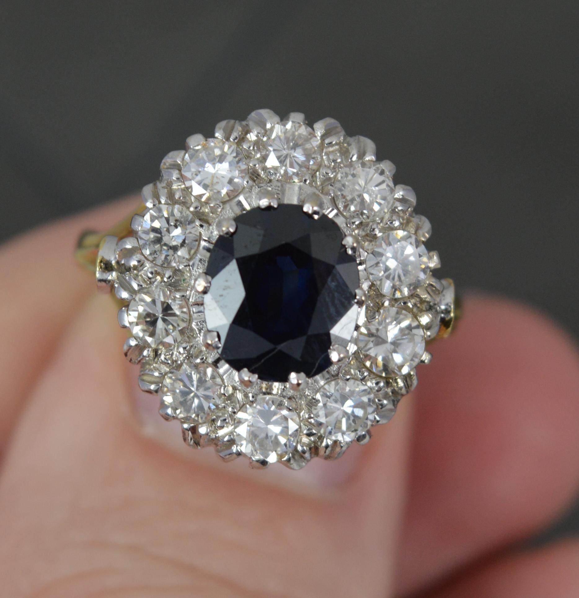 Lady Diana Design Blue Sapphire and 1.25ct Diamond 18ct Gold Cluster Ring For Sale 2
