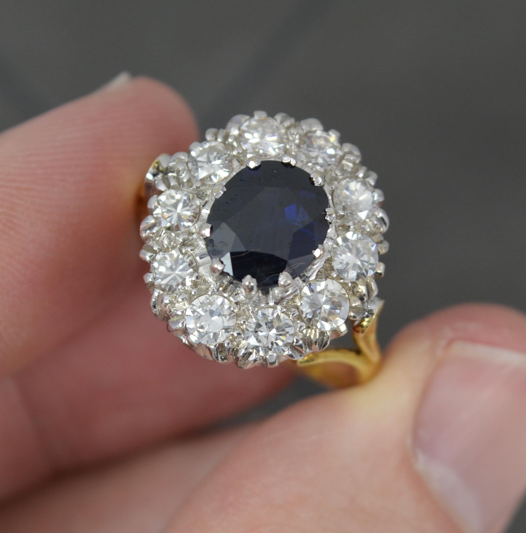 Lady Diana Design Blue Sapphire and 1.25ct Diamond 18ct Gold Cluster Ring For Sale 3