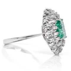 Lady Diana Style Colombian Emerald Diamond 18 Karat White Gold Ring