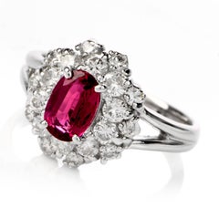 Ruby Diamond Halo Platinum Cocktail Ring