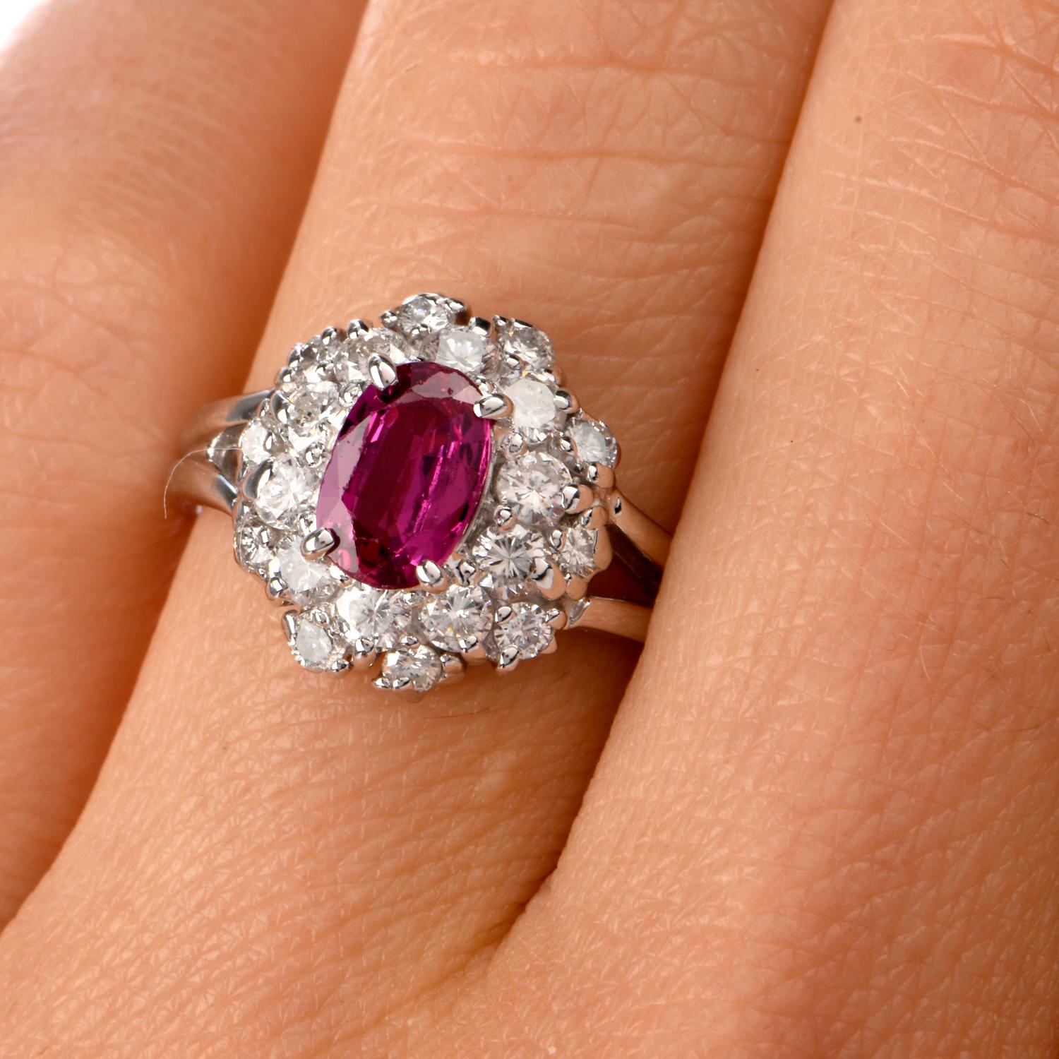 Women's Ruby Diamond Halo Platinum Cocktail Ring