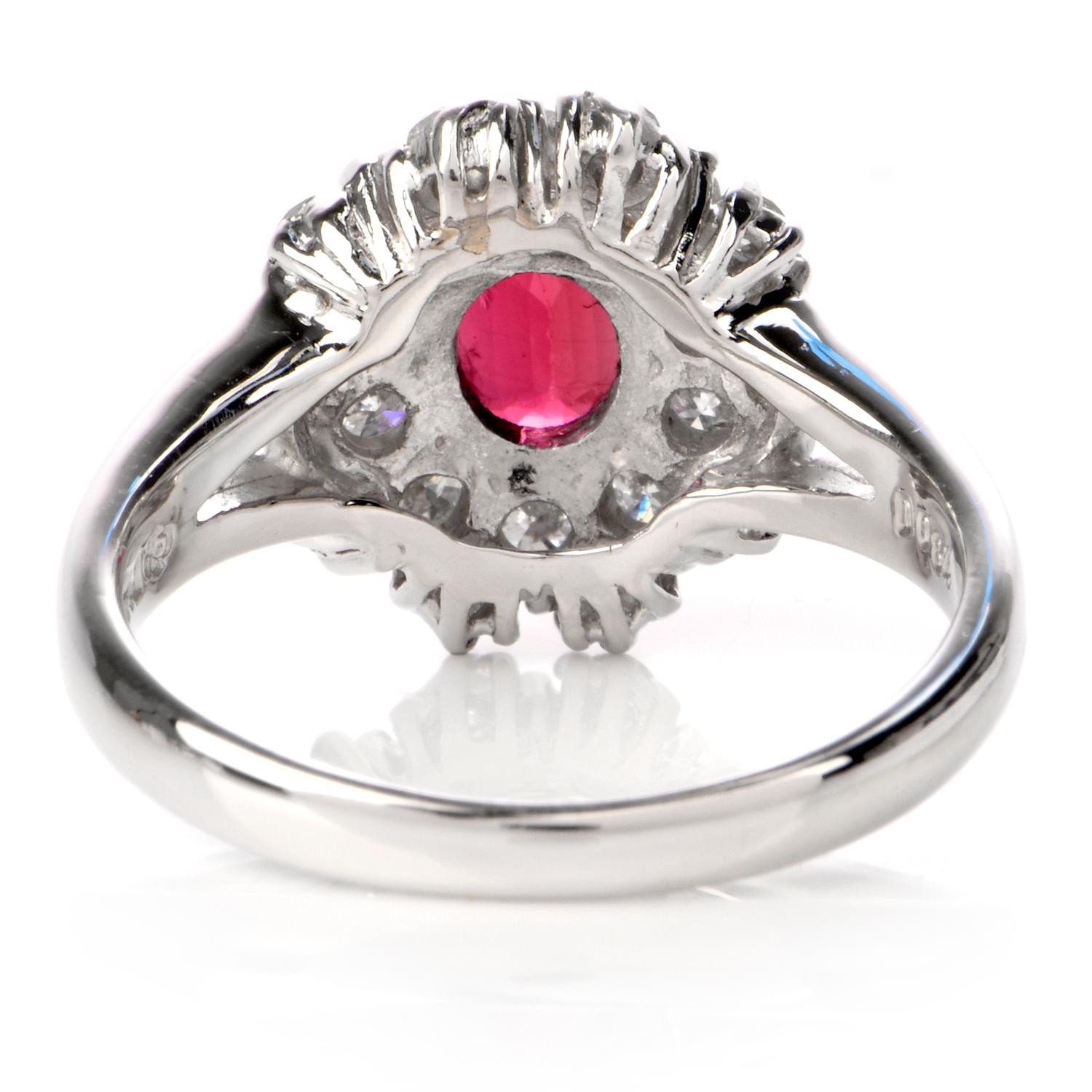 Ruby Diamond Halo Platinum Cocktail Ring 1