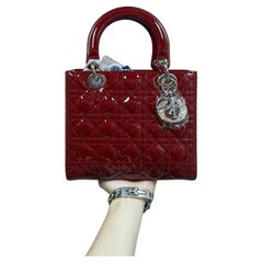 Lady Dior 2017 Medium Burgundy Patent Leather Handbag Adjustable Strap