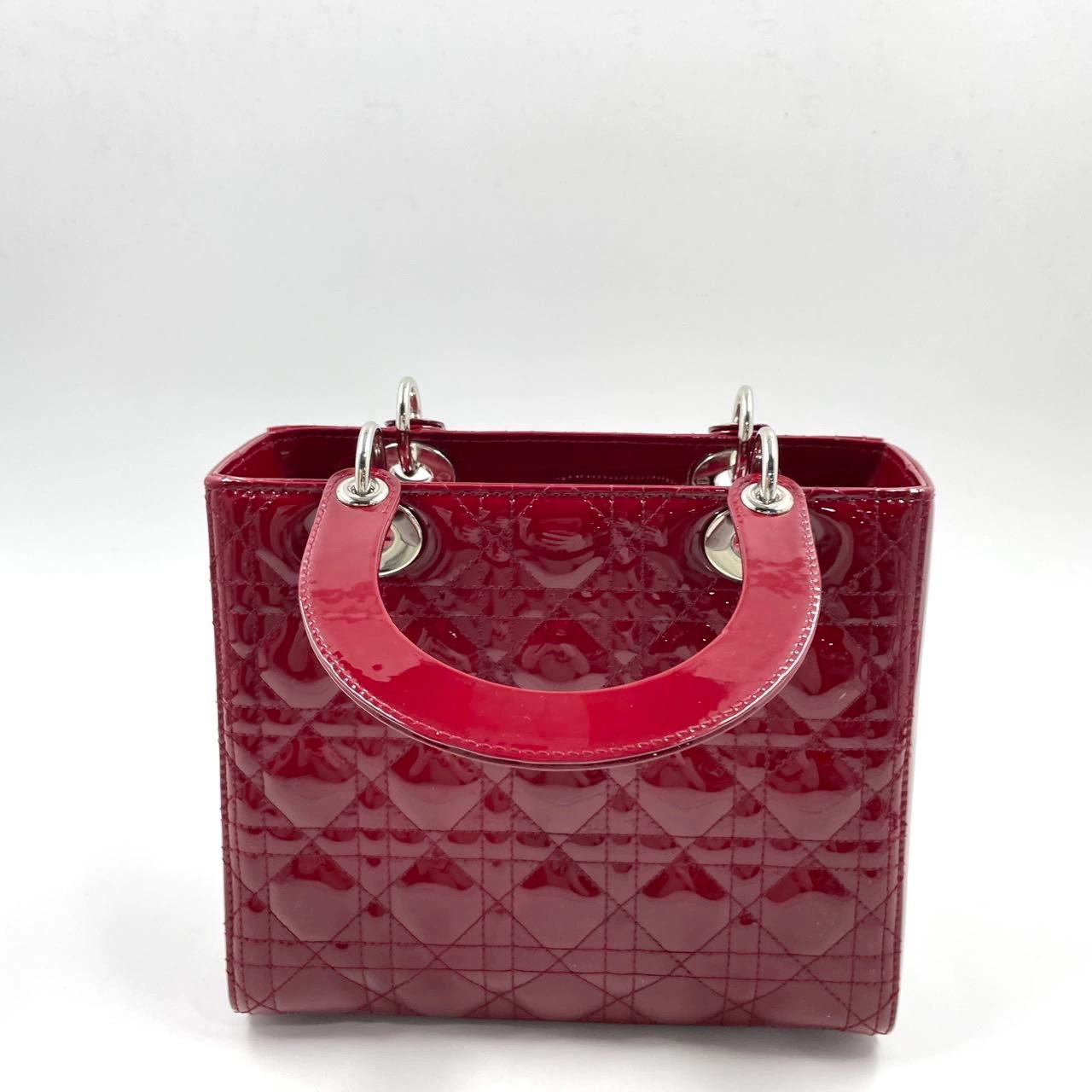 Lady Dior 2017 Medium Burgundy Patent Leather Handbag Adjustable Strap For Sale 1