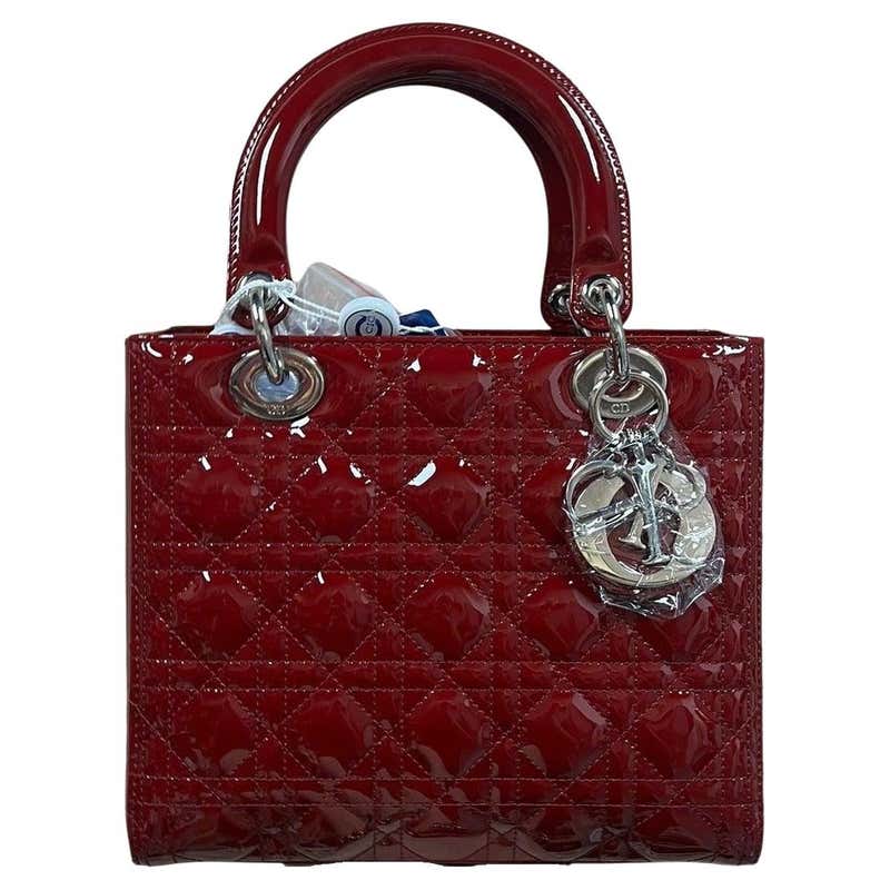 Red Mini Handbag Lady Dior Patent Leather Red Mini handbag with gold hardware For Sale ...